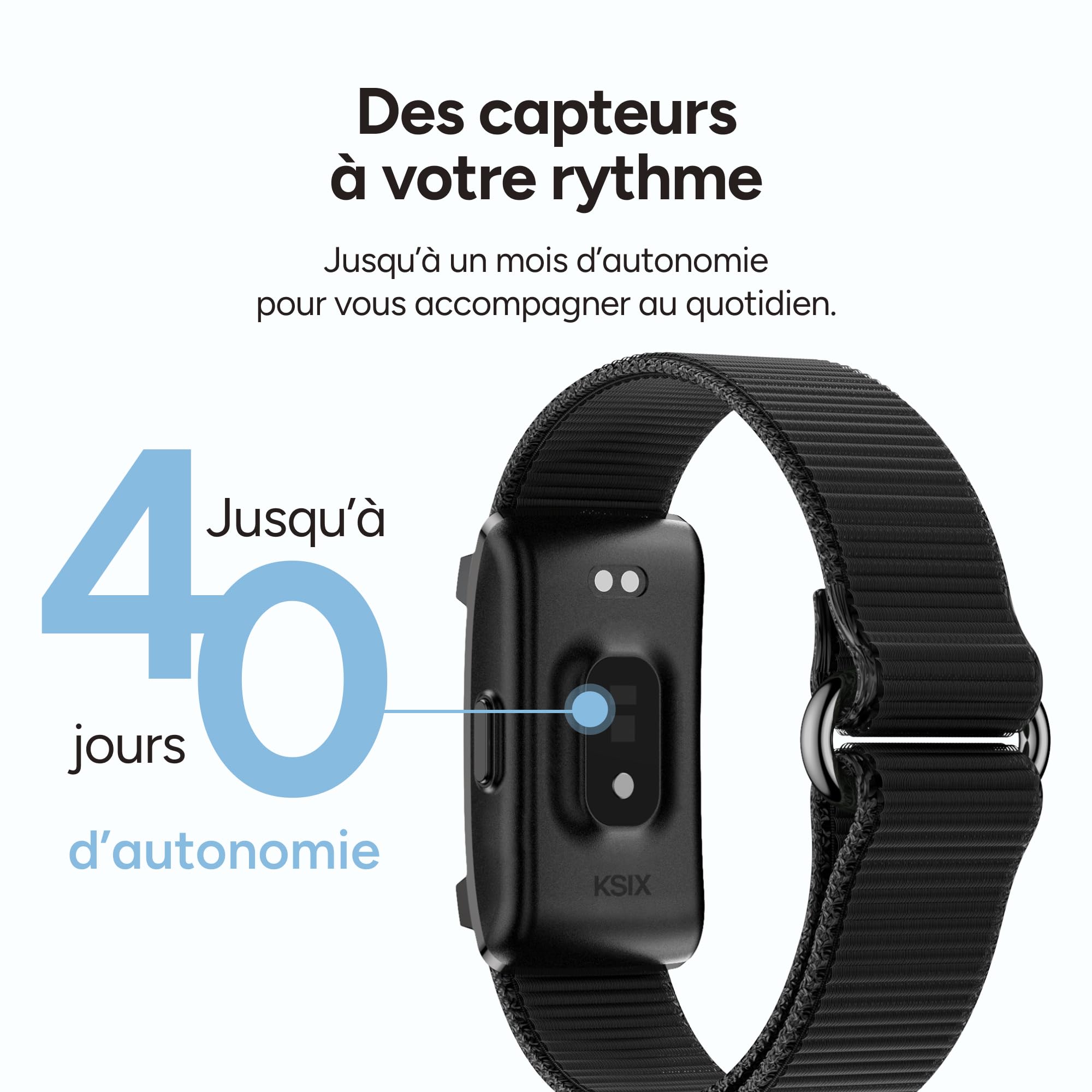 KSIX Bracelet connecté Vitalis sans écran, bracelet minimaliste avec moniteur de fréquence cardiaque, oxygène, température, sommeil et stress, étanche jusqu'à 5 ATM, autonomie de 30 jours, 2 bracelets