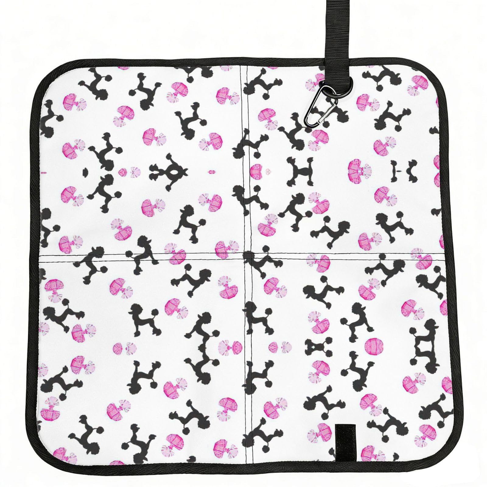 eeprty girly pink perfume bottle and poodle Printed Portable Seat Cushion Strap, Foldable Pad for Stadium Bleachers Hiking Travel