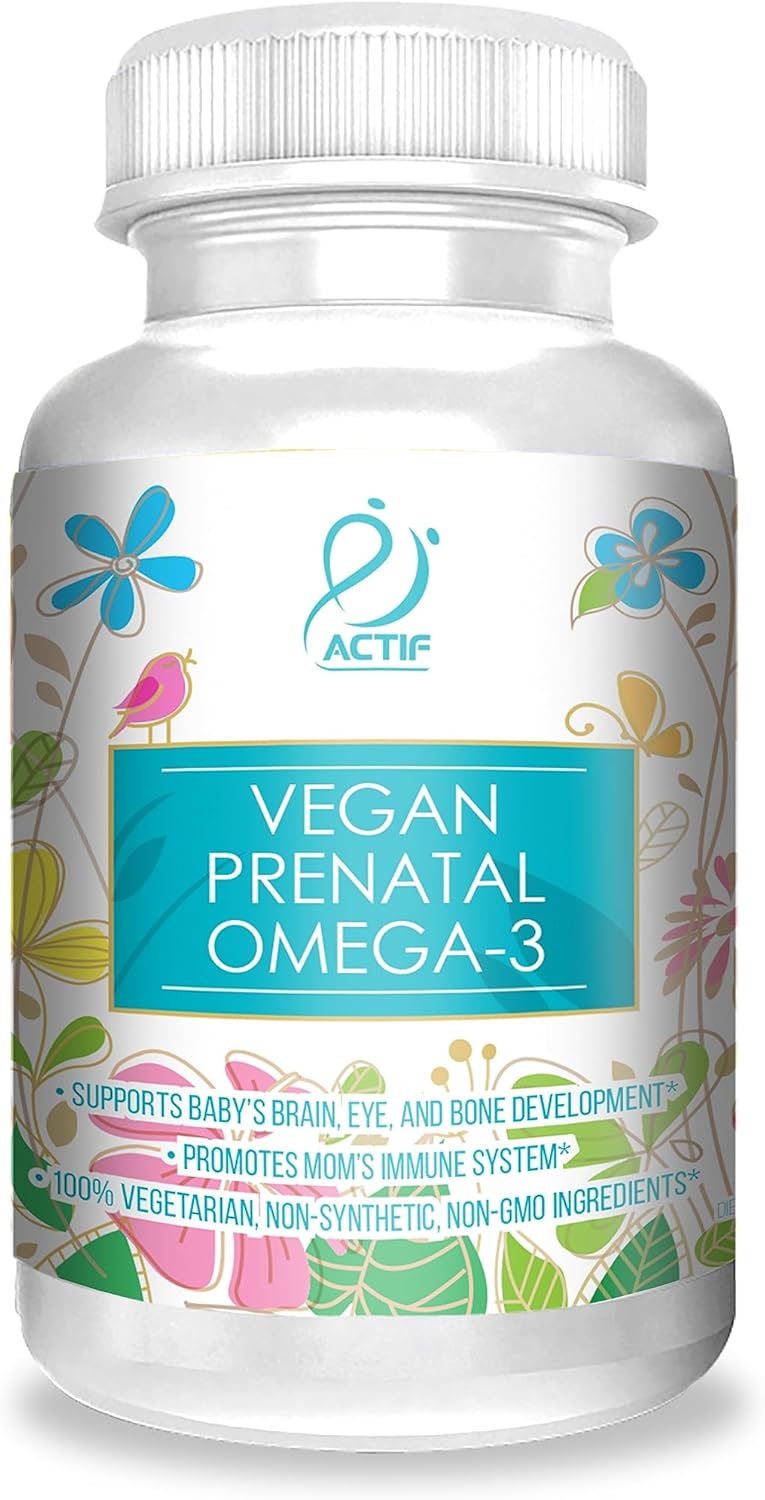 Actif Organic Vegan Prenatal Omega-3 with High Strength Algae Oil Formula, 100% Natural, Gluten-Free, Non-GMO, 90 Count