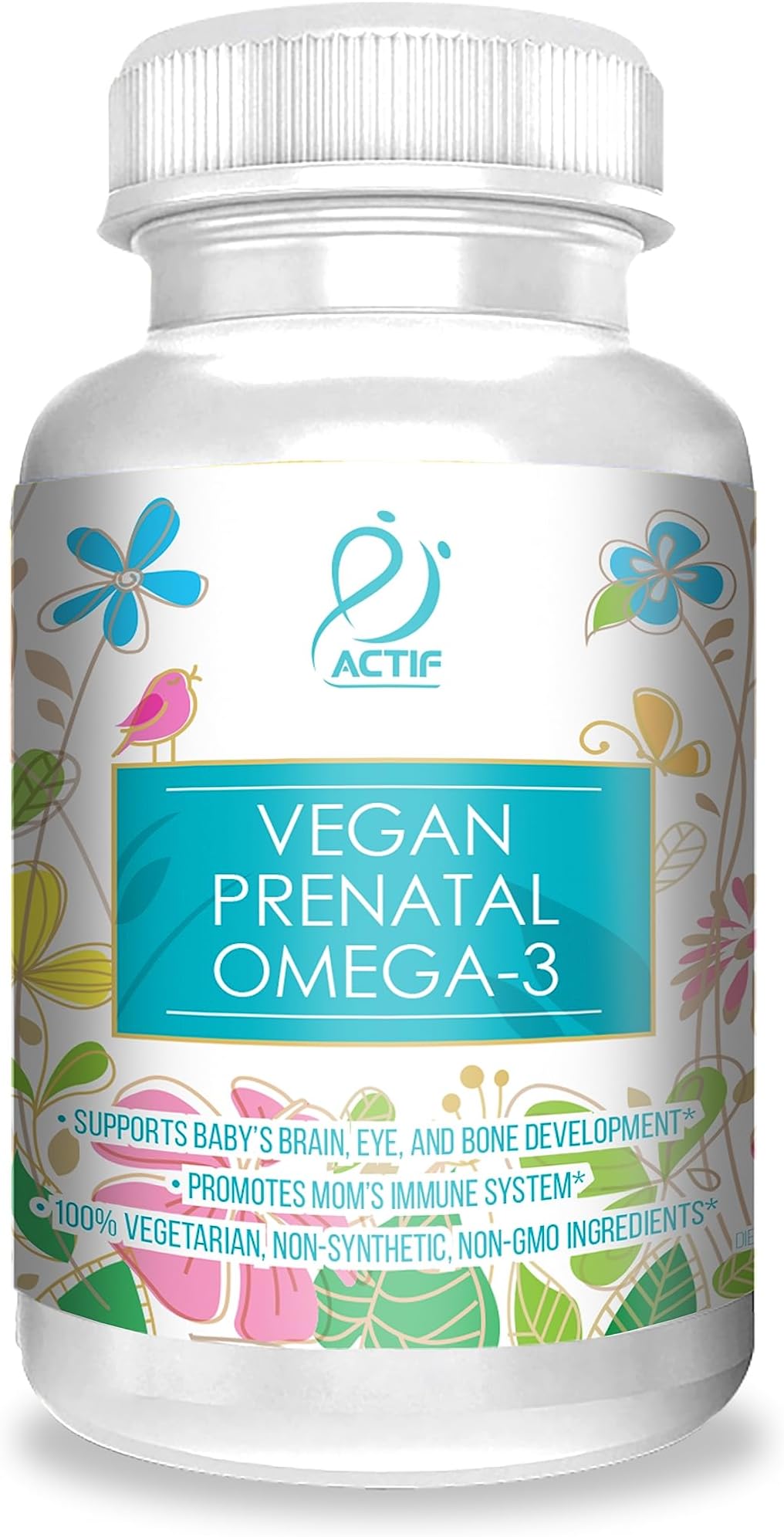 Actif Organic Vegan Prenatal Omega-3 with High Strength Algae Oil Formula, 100% Natural, Gluten-Free, Non-GMO, 90 Count