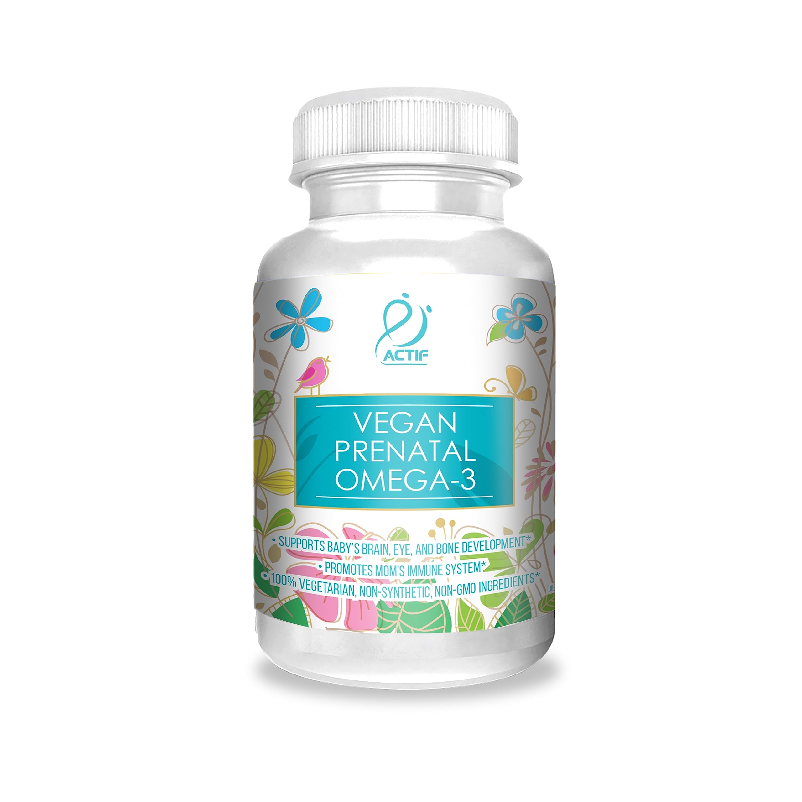 Actif Organic Vegan Prenatal Omega-3 with High Strength Algae Oil Formula, 100% Natural, Gluten-Free, Non-GMO, 90 Count