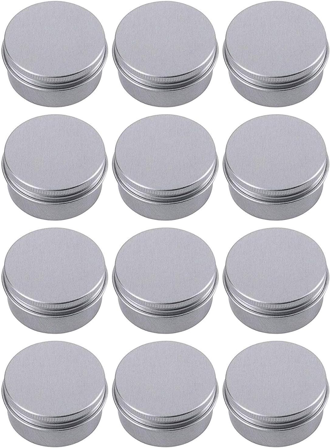 Hulless 0.5 Ounce Aluminum Tin Jar Refillable Containers 15 ml Aluminum Screw Lid Round Tin Container Bottle for Cosmetic,Lip Balm, Cream, 12 Pack.
