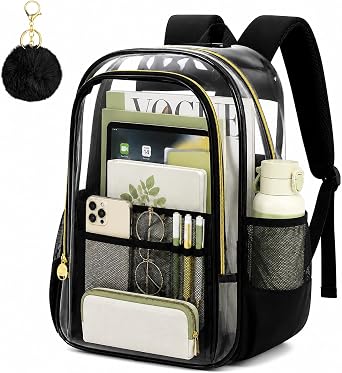 gxtvo Clear Backpack, Heavy Duty Transparent Bookbag, See Through Backpacks for Women Men