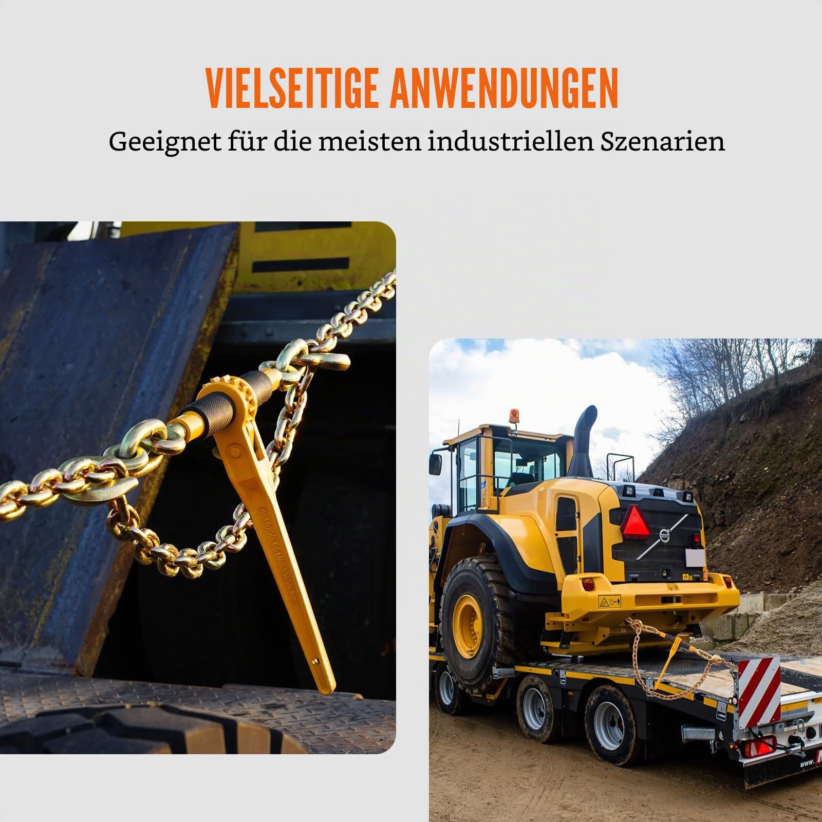 VEVOR Kettenbinder, 10-12,7 mm Ratschenlastbinder 4172 kg Tragfähigkeit, 10 mm x 304,8 cm G80 Ketten mit Greifhaken, Ratschenbinder und Ketten für LKW, Festzurren, Transportieren, Abschleppen, 2er-Set