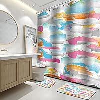 Vista 8 de Lnond 4 Piezas Juegos de Cortinas de Ducha de Baño Moradas con Alfombras, Arte de Pintura Púrpura y Gris Juegos de Baño con Cortina de Ducha