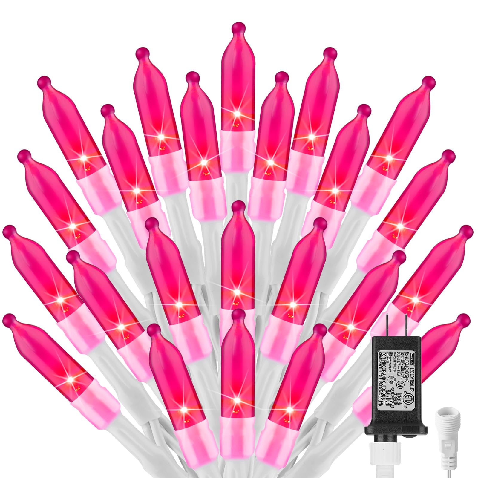 Pink Christmas Mini Lights, 39Feet 100 LED Pink String Light with 8 Lighting Modes, Connectable Valentine's Lights for Indoor Outdoor Valentine's Day Garland Wreath Holiday Decoration, White Wire