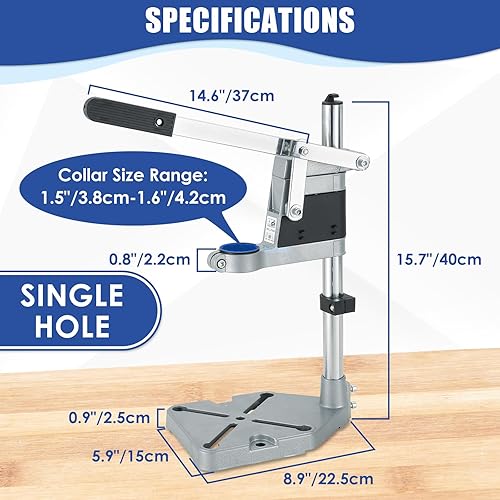 Miniatura 2 de MAOPINER Soporte universal de prensa de taladro, estación de trabajo ajustable de un solo agujero con base de aluminio, mini abrazadera de banco