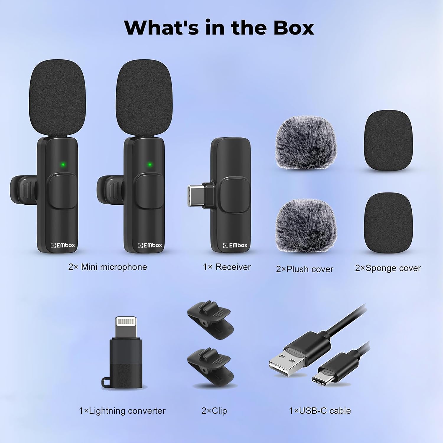 EMBOX Wireless Mic for YouTube with LED Indicator, Plug & Play Lavalier Microphone, 3-Level Noise Reduction, Type-C, 20M Range, 4H Playback for Vlogging, Podcasting & Content Creation — Amazon image 3