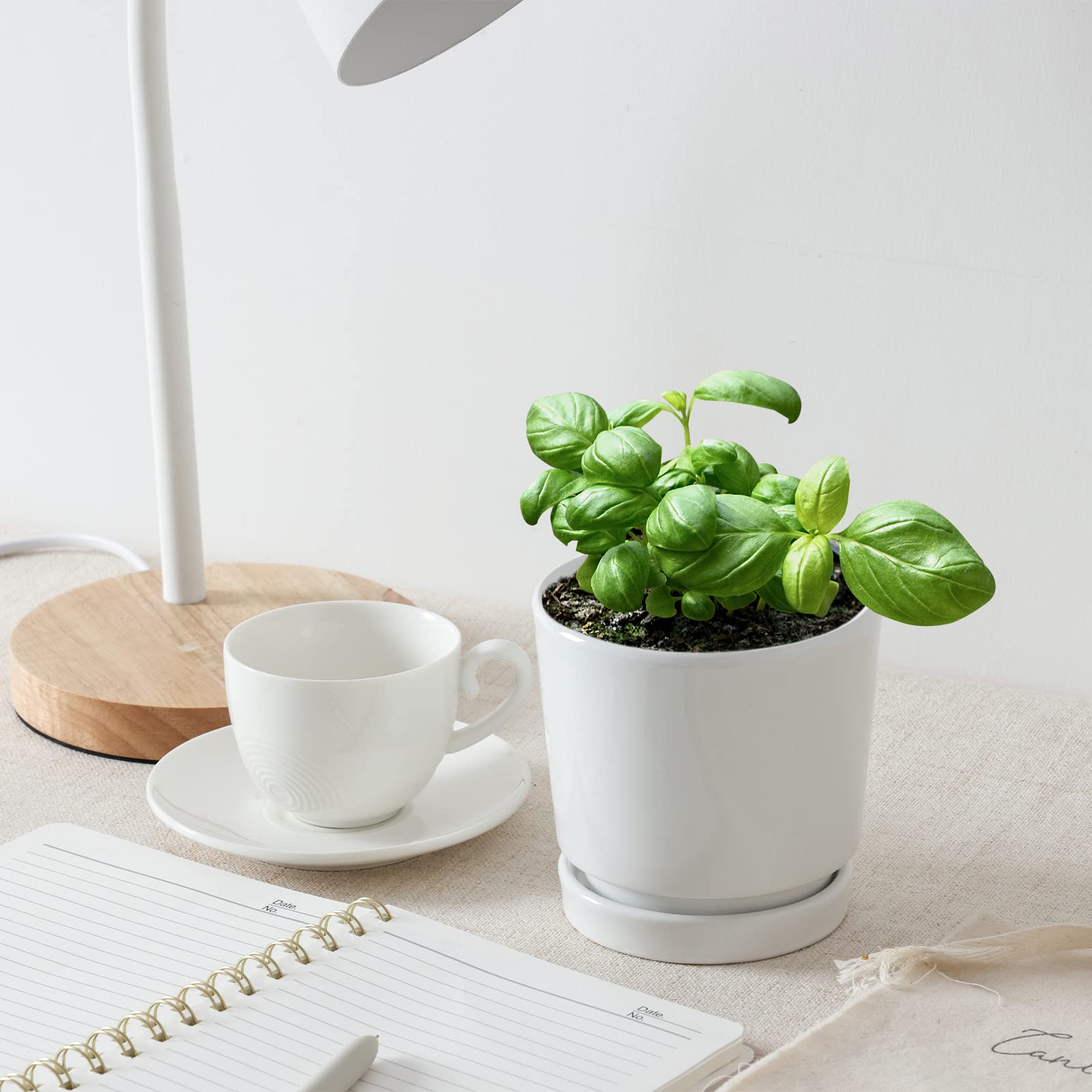 Whonline Ceramic Plant Pots 3 Pack, 4/5.5/6.7 Inch White Planters with Drainage Hole and Saucer Indoor Flower Pot Gifts for Mom