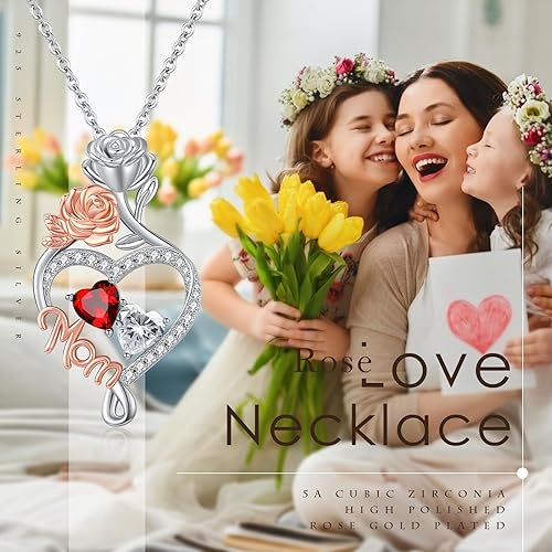 Miniatura 6 de Collar de corazón para mujer con dije de corazón de 14 quilates, oro rosa, oro blanco, doble piedra natal, día de la madre, aniversario, día de San