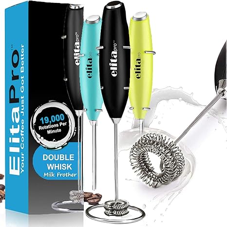 Amazon Com Ultra High Speed Motor 19 000 Rpm Milk Frother With Double Whisk And Stand For Quick Preparation Of Coffee Foam Cappuccino And Hot Chocolate Home Kitchen