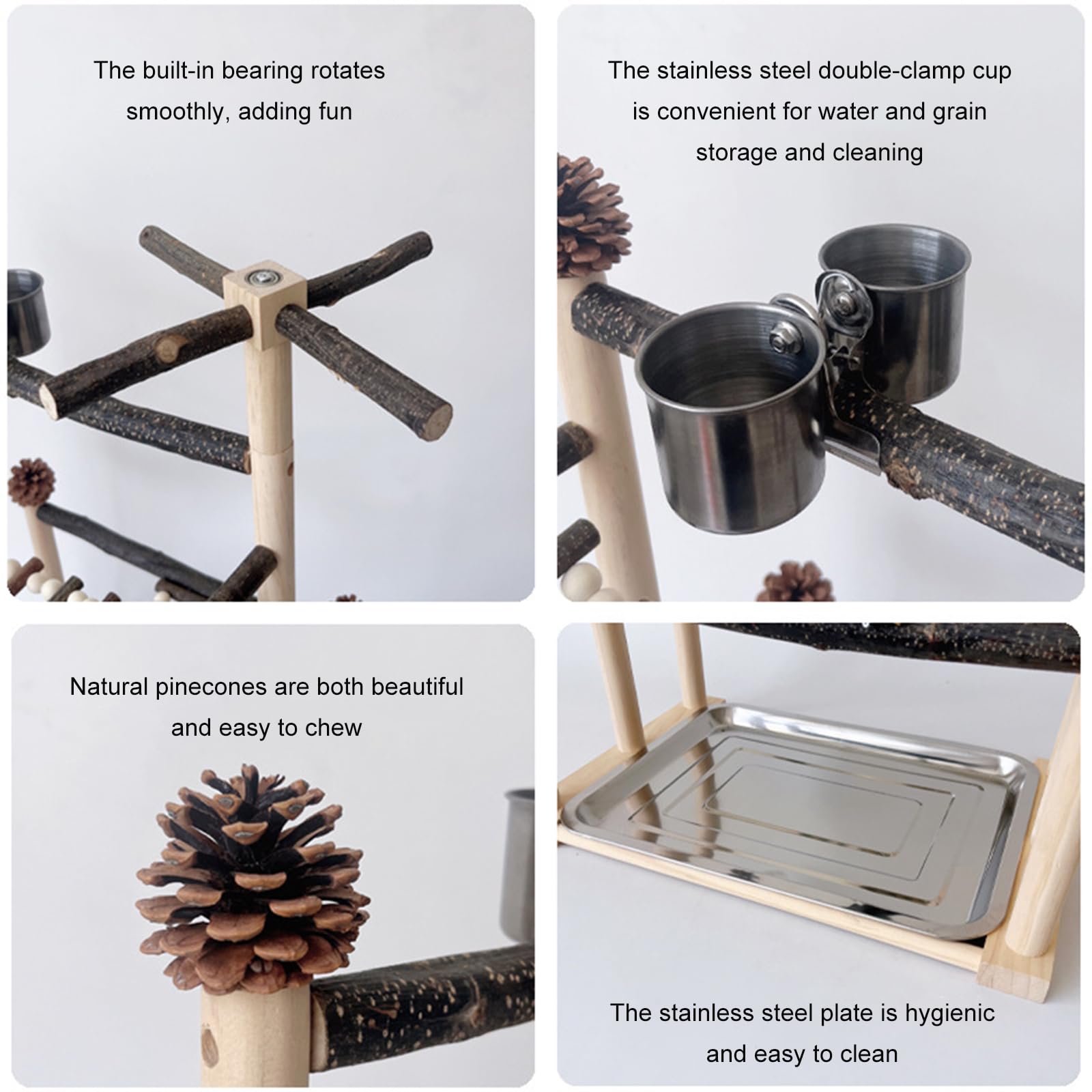 Percha giratoria, escalera de escalada, centro de juego para loros, bandeja extraíble, comedero, columpio de madera para ejercicios de aves, bandeja extraíble, percha para pájaros