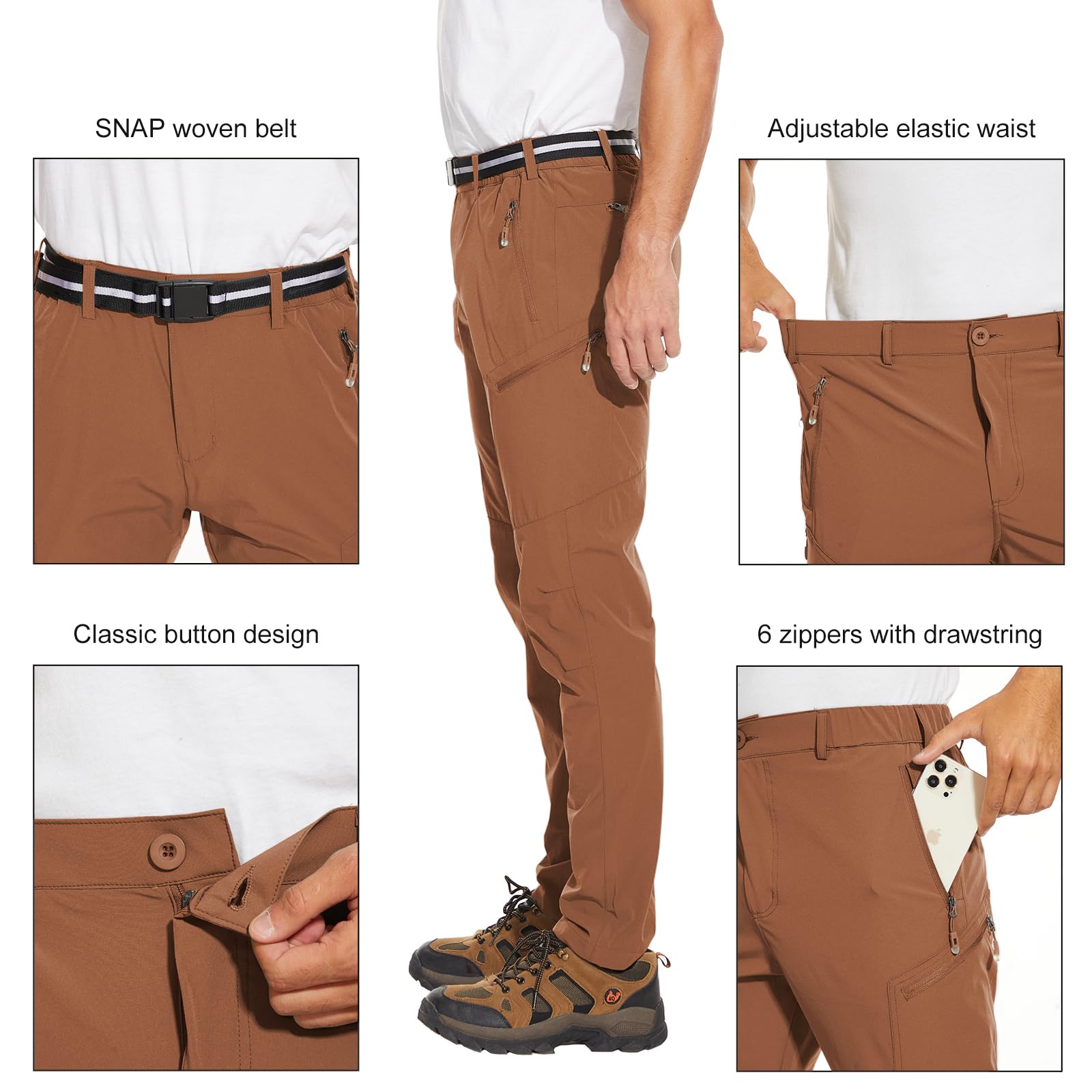 Arunlluta Pantalon de randonnée pour homme, pantalon de voyage et de randonnée résistant à l'eau, extensible, à séchage rapide, léger