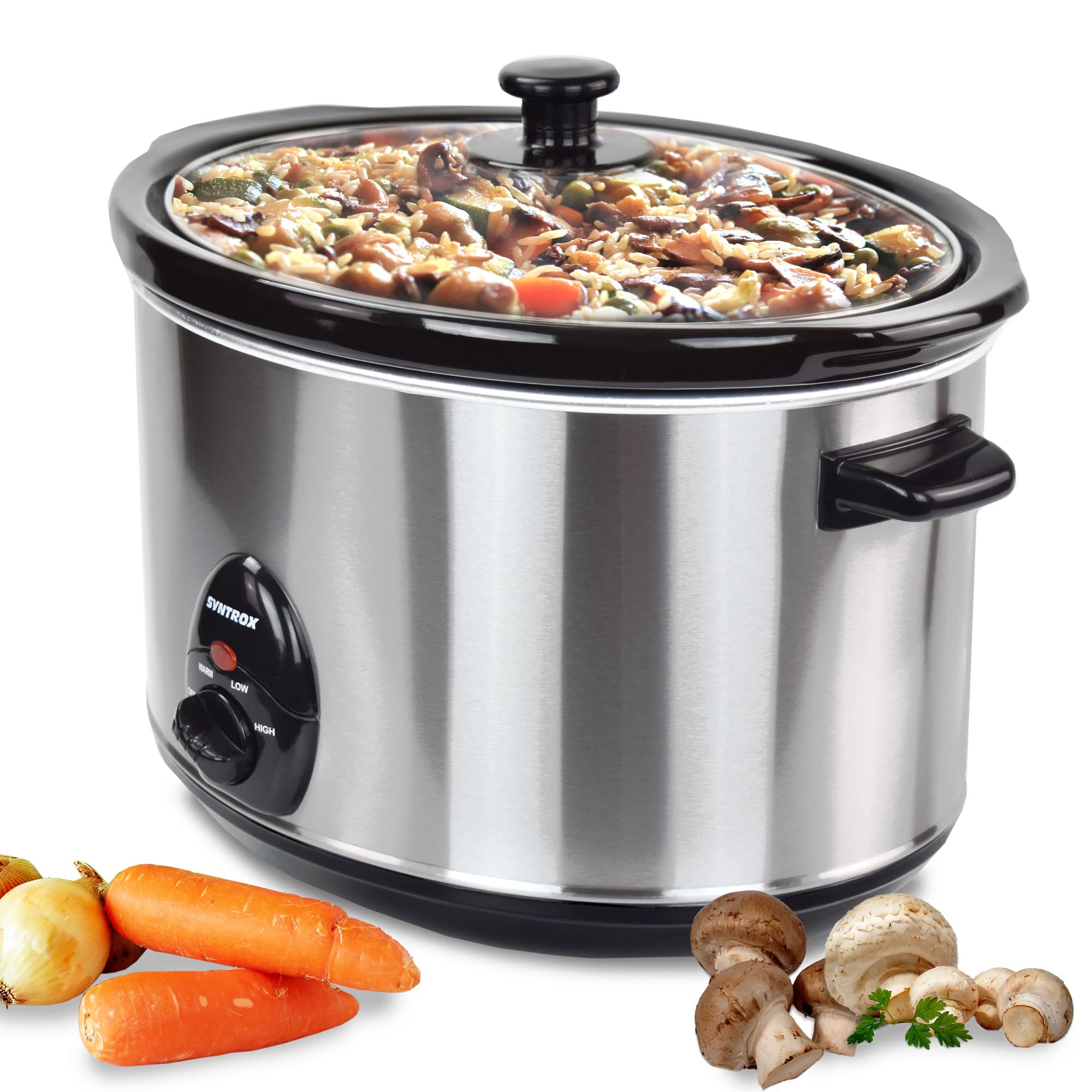 Syntrox Germany Slow Cooker Schongarer 5,6 Liter mit Warmhaltefunktion, Glasdeckel und robuster Keramikschüssel 320 Watt