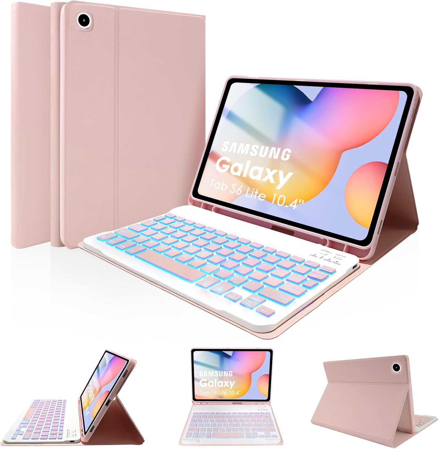 LAMA Backlit Keyboard Case for Samsung Galaxy S6 Lite 10.4" 2024/2022/2020 Case with Keyboard, Detachable Thin Case with S Pen Holder for S6 Lite 10.4" (SM-P610/P613/P615/P619/P620/P625/P627), Pink