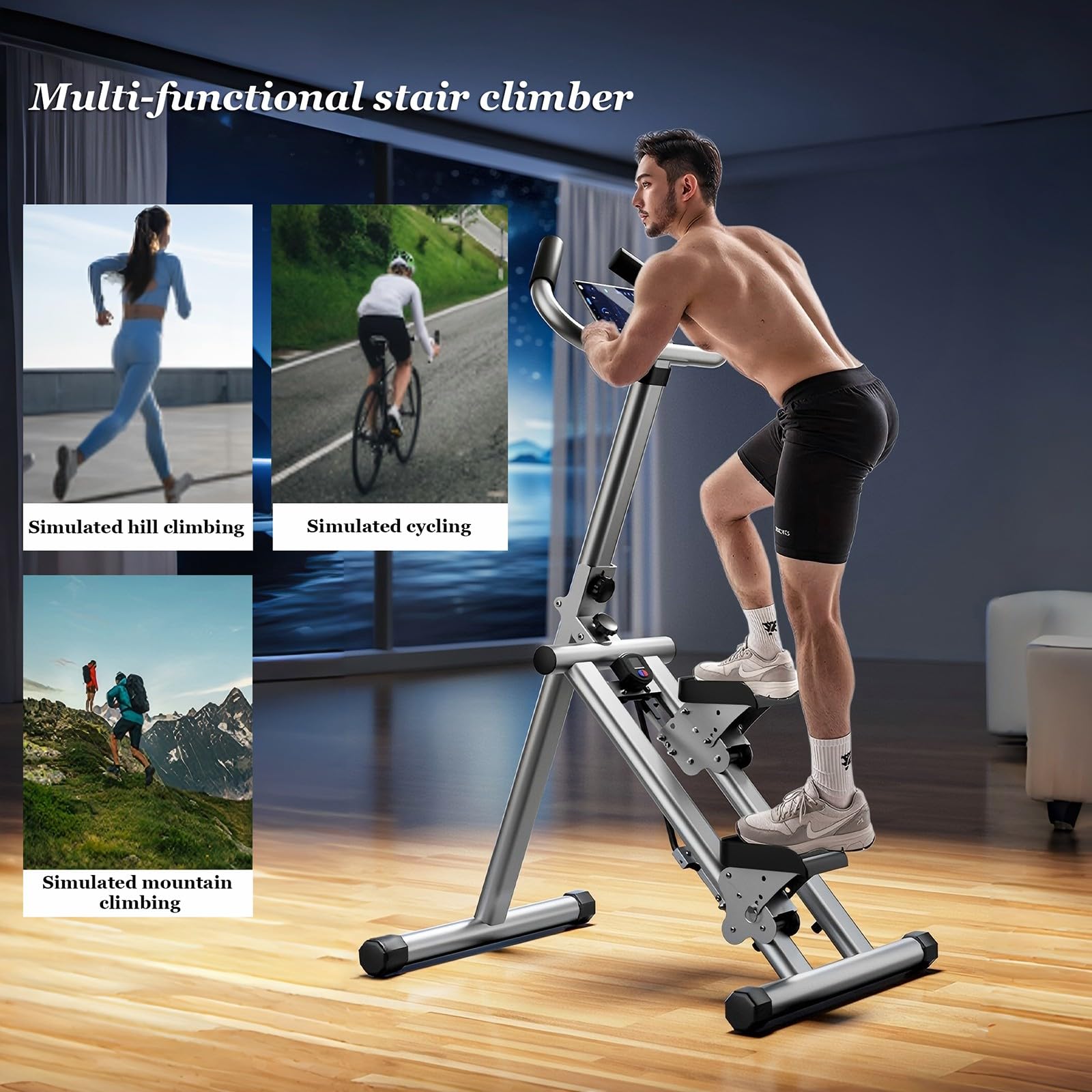Esercizio Cardio A Casa,Stepper,Stepper Verticale Pieghevole,Con Intervallo Di Gradini Esteso,Per Allenamento Cardio Quotidiano,Per Allenamento Completo Del Corpo Titanium Gray