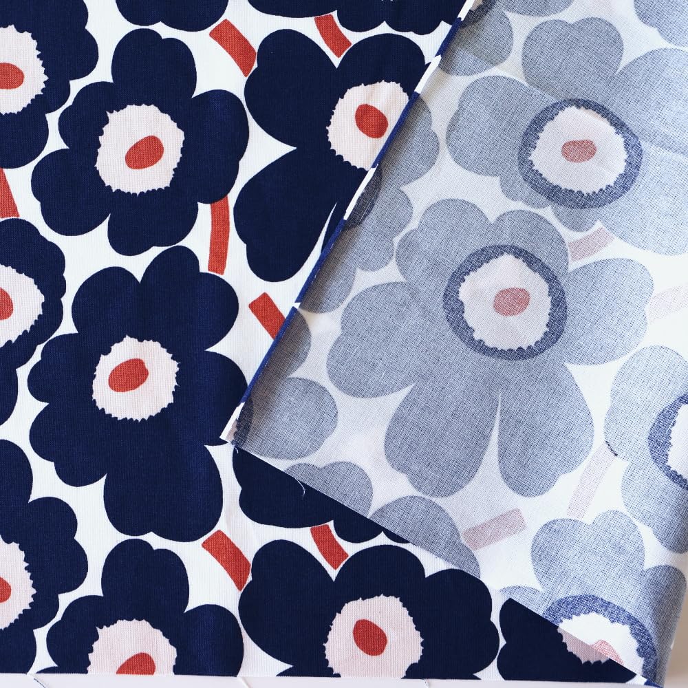 マリメッコリネン生地3メートル 北欧風 生地 コットンリネン 花柄 マリメッコ風 インクブルーの花 綿麻