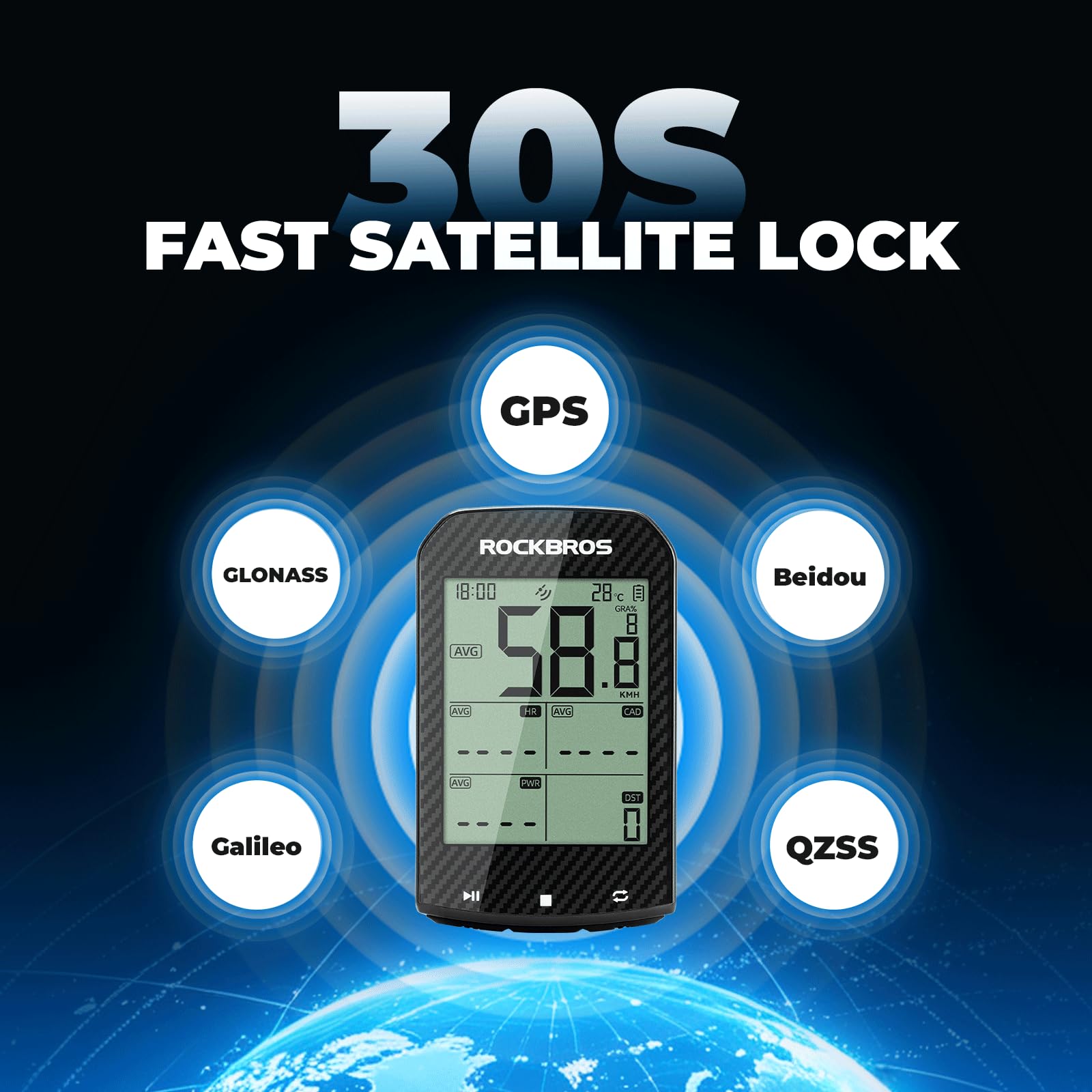 Komputer rowerowy ROCKBROS GPS z wyświetlaczem LCD o przekątnej 2,9 cala, ANT+ i Bluetooth 5.0