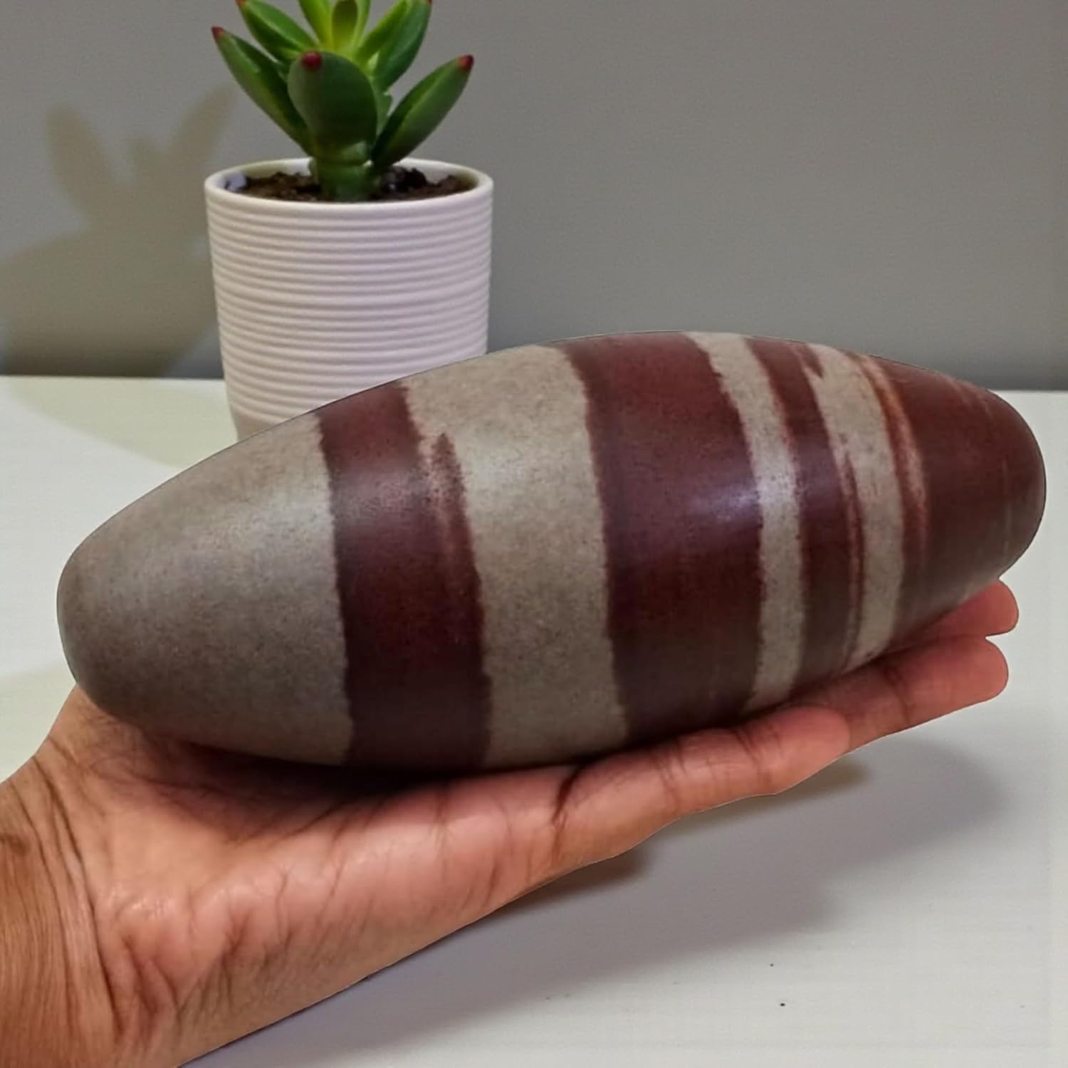Narmada Stone Shiva Lingam 6 Inch – Natural Banalinga Stone from Narmada River, Handcrafted Stone Decor for Home, Meditation Space & Display, Polished River Stone Sculpture Gift Item