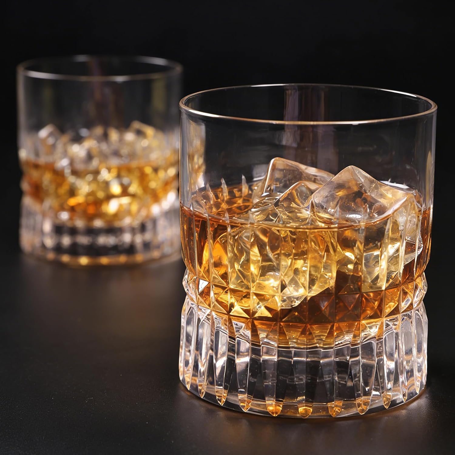 Hand Cut Crystal Whiskey Glasses Set of 2, Lead-Free Old Fashioned Glass with Heavy Base, 11oz Elegant Barware for Scotch, Bourbon, Brandy - Perfect for Men, Dad, Him - Image 4