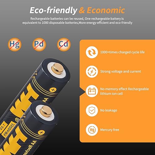 Miniatura 6 de HW Baterías AA recargables, 1.5 V paquete de 8 unidades Batería de litio doble A de 3500 mWh, baterías de larga duración 2aa para controles