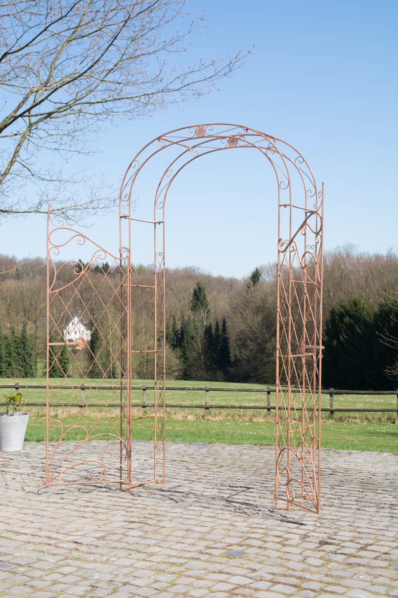 CLP Arche à rosiers en Fer Melissa avec Porte (Hauteur 150 cm); Hauteur Totale 220 cm, Couleur:Marron Antique