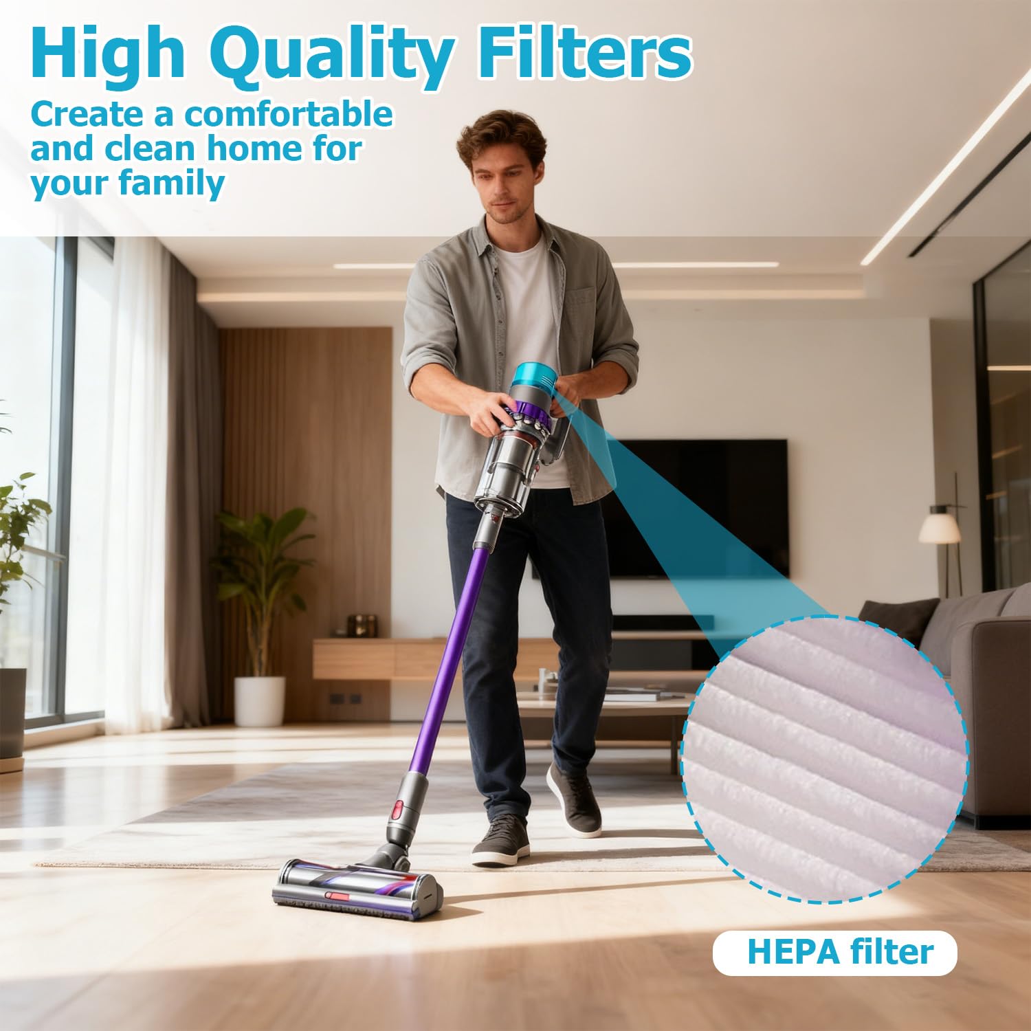 2 Stück Gen5detect HEPA-Ersatzfilter kompatibel mit Dyson Gen5detect Absolute kabelloser Staubsauger, Waschbar Ersatzteile Hepa Filter Zubehör, mit Reinigungsbürste