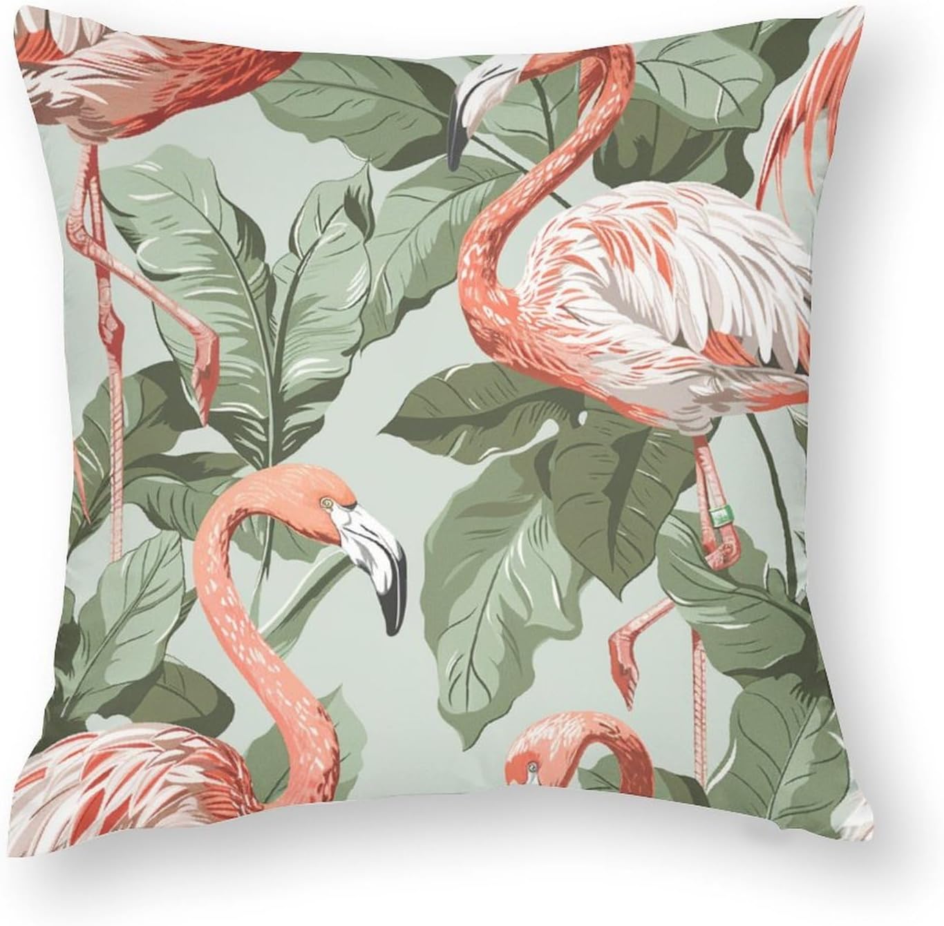 2 Packs Palm Leaves Plants Throw Pillow Covers for Living Room, Funny Red Flamingo Bird Pillow Covers Cushion Case for Couch Sofa Bed, 16x16 inch