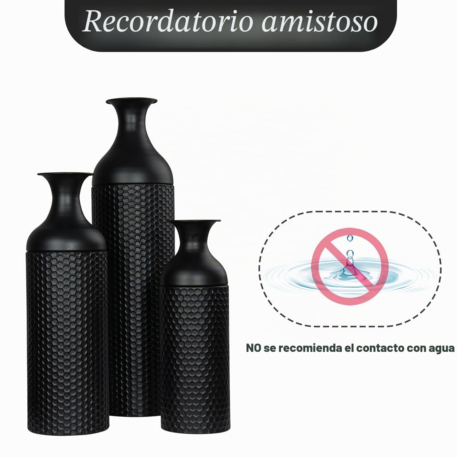 Jarrones negros grandes, 69/51/42 cm, 3 jarrones de flores de metal con textura de panal moderno para salón, rincón de casa, pasillo, decoración (con superficie lisa)