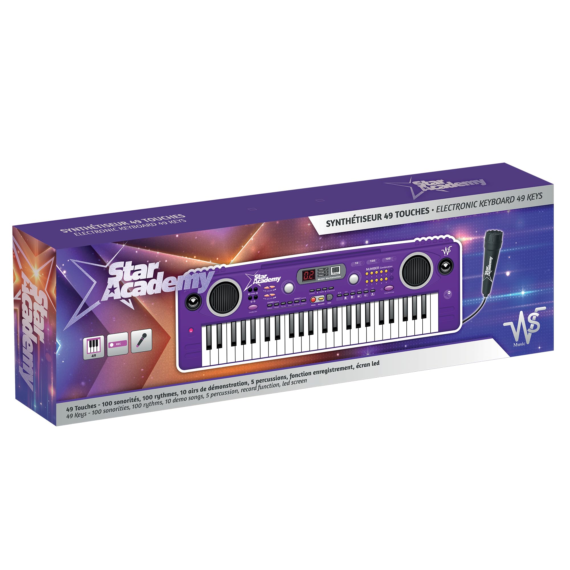 WS - Synthétiseur - Licence Officielle Star Academy - 49 Touches - Initiation - 610800SA - Violet - Clavier - Musique - Instrument - Piano - Musicien - Chanteur - Micro - Idéal Pour Les Débutants