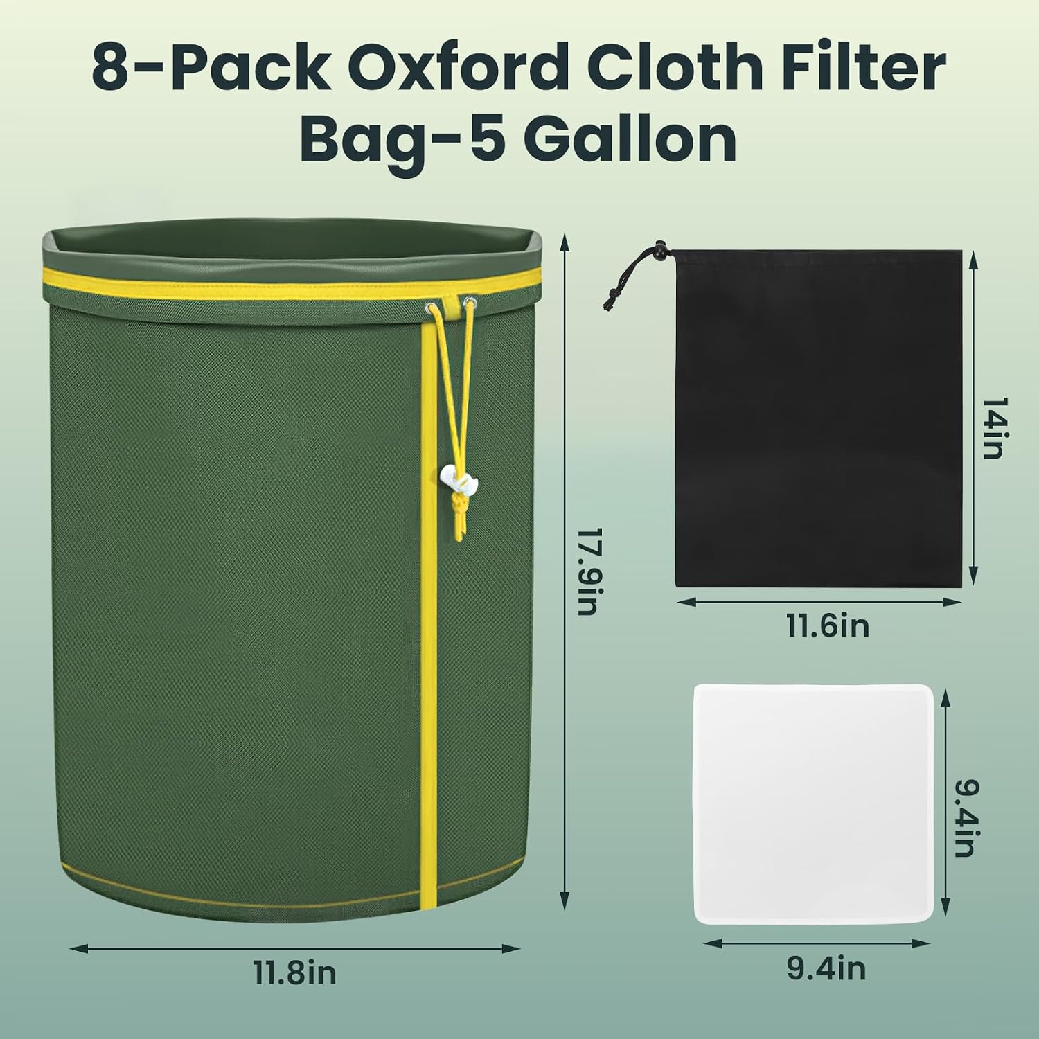 90μm 5-Gallon Large Filter Bags, Reusable Oxford Cloth Strainer Bags with Extra Filter Screen & Storage Pouch for Hydroponic Vegetables,Herbal Tea,Brewing & Industrial Use