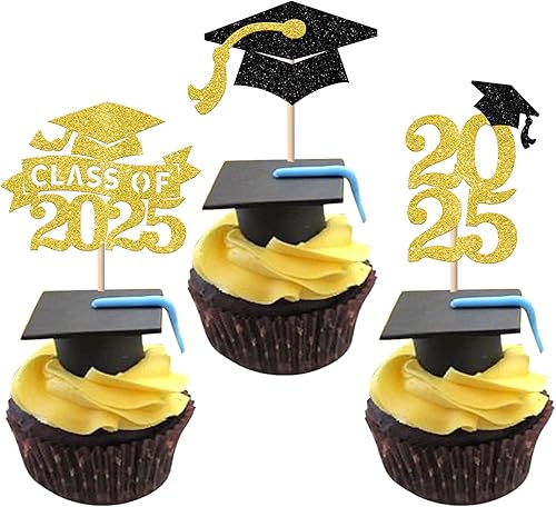 Miniatura 218 de Paquete de 24 adornos dorados para cupcakes de graduación 2025 con purpurina So Proud of You Done Diploma Graduation Cap Cupcake Picks Class of 2025