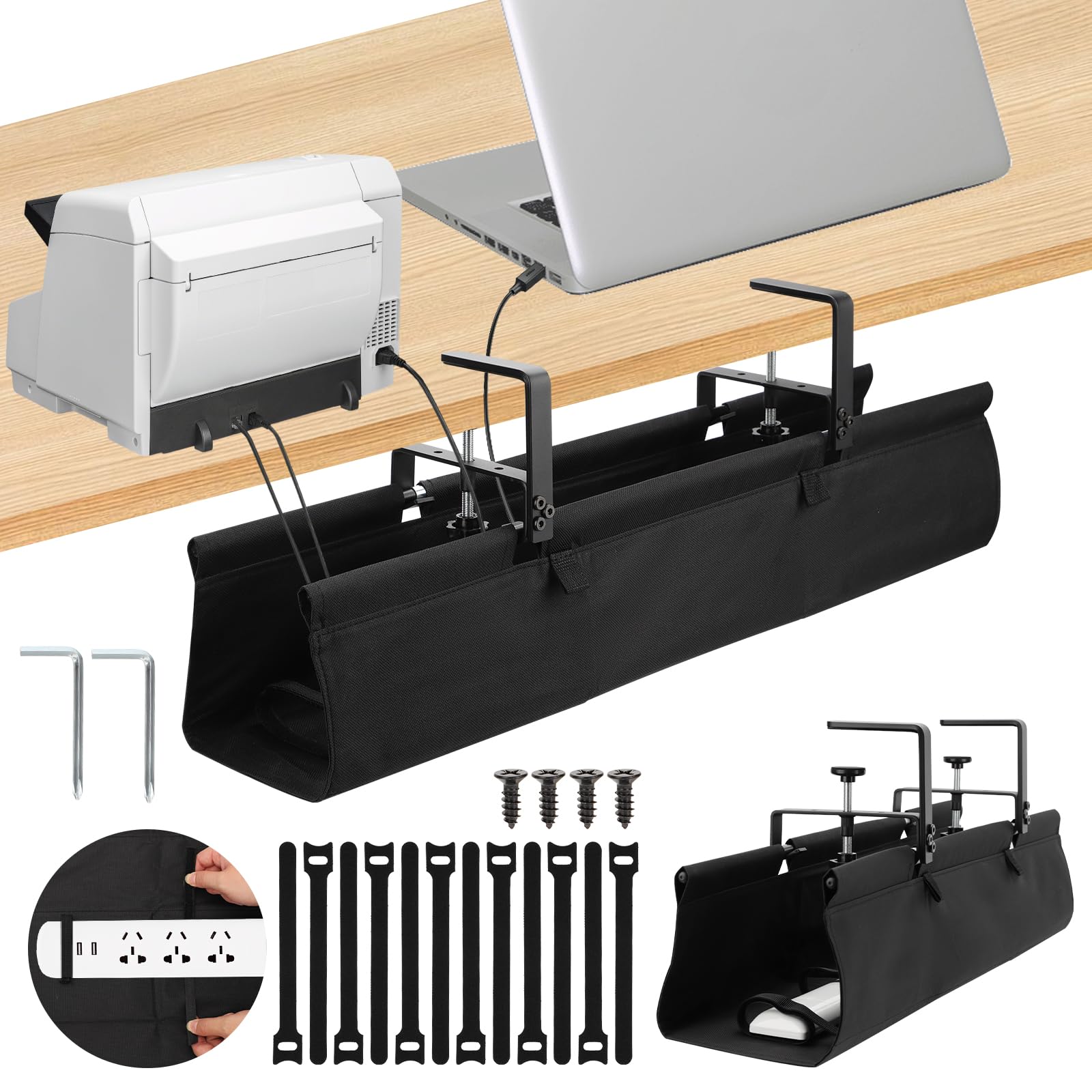 Lot de Cable Management, 90cm Rangement Cable Bureau sous Table Sans Perçage, Passe Cable Bureau Grande Capacité pour La Gestion des Câbles et des Multiprises