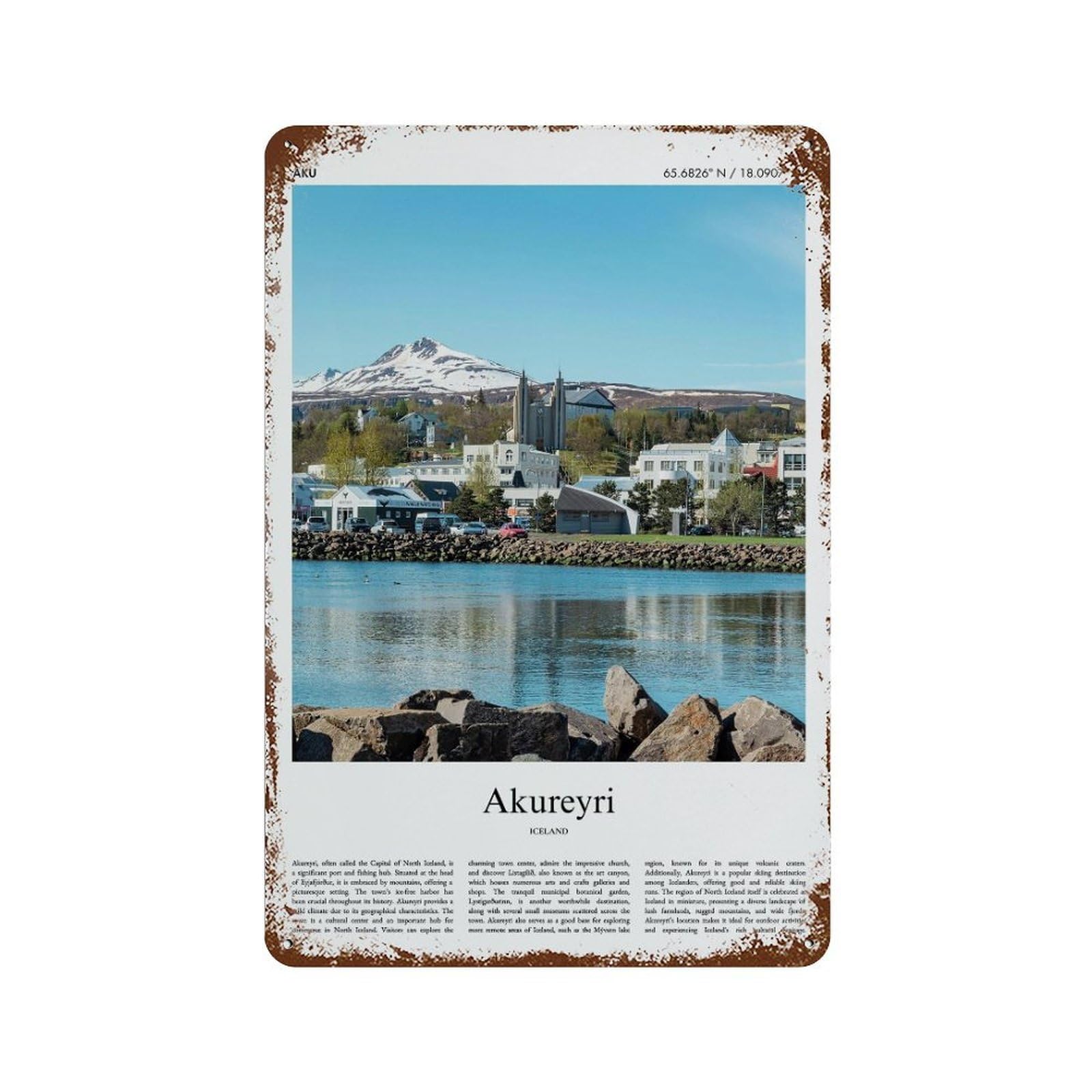 xiaoxiaoshen Akureyri Iceland City Scenery Wall Decor Art Metal Tin Poster Modern Home Decor Art Home Bar Shop Decorations Vintage Sign 30x20cm