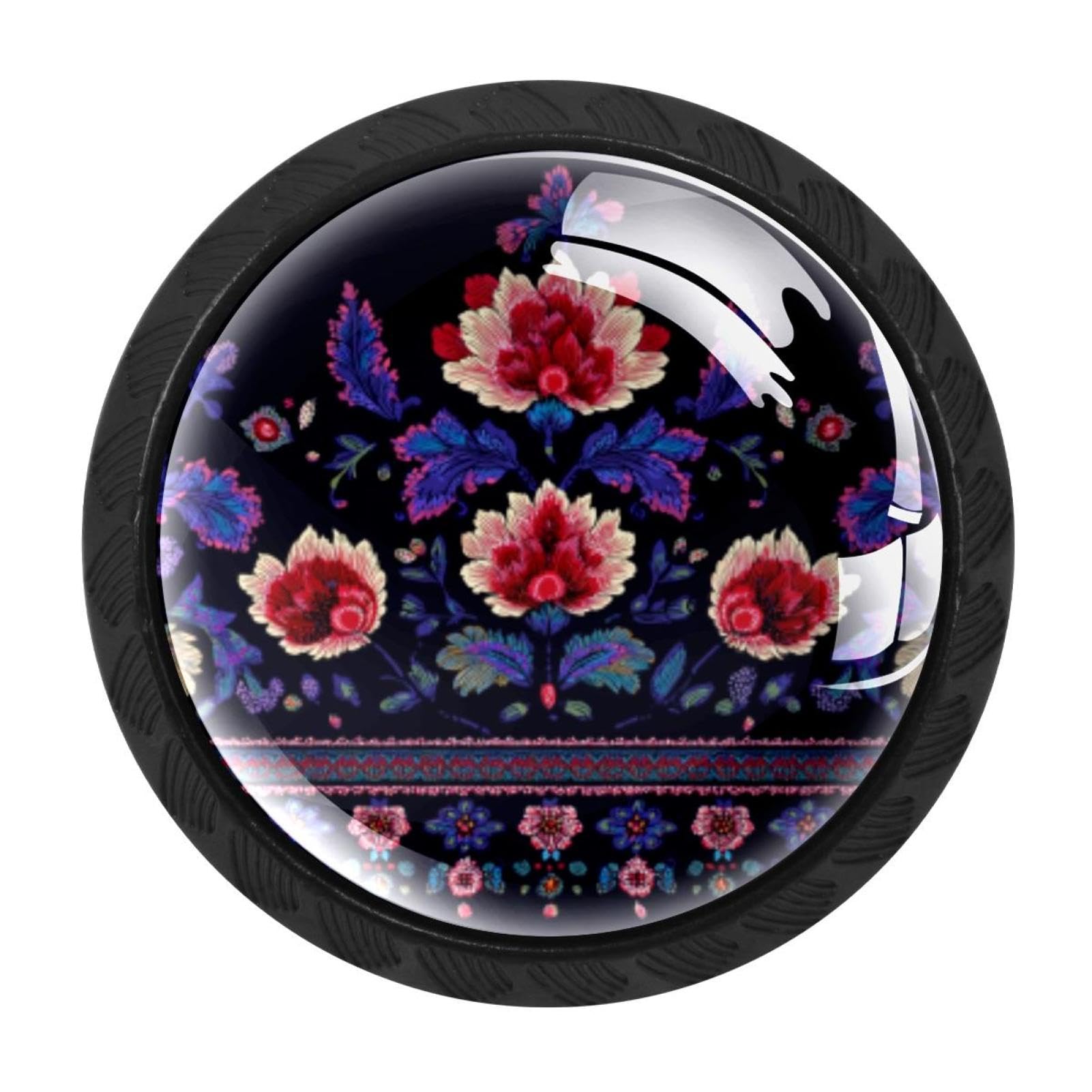 CHENZZZZ 4 Pack Black African Paisley Boho Floral (3) Cabinet Pulls with Screws, Kitchen Cabinet Knobs Hardware