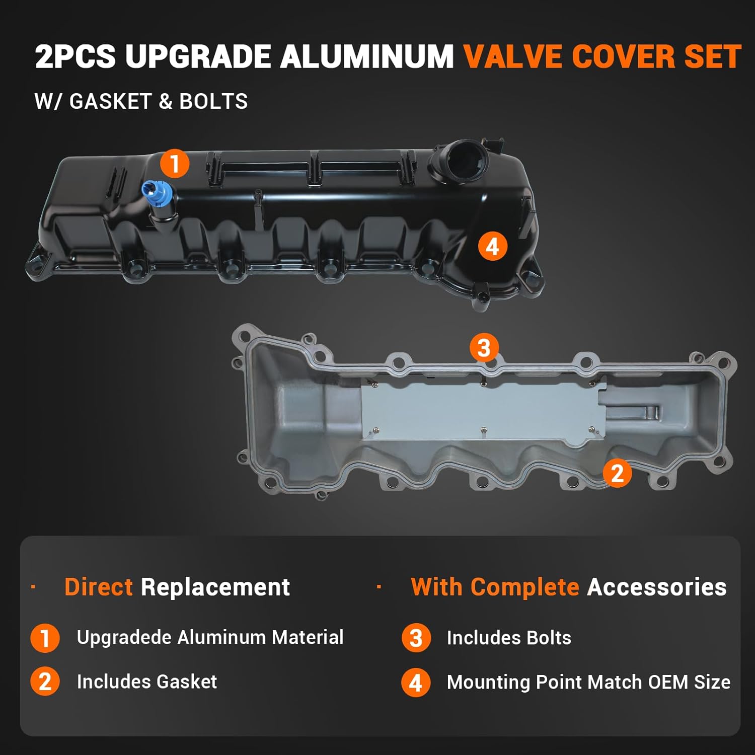 4.7L V8 Aluminum Valve Cover Compatible with 2008-2013 Ram 1500 2008-2009 Jeep Grand Cherokee Replace# 53022139AB 53022138AB