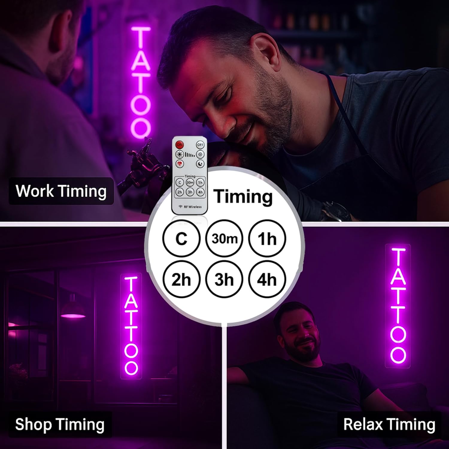 Dimmable Tattoo Neon Sign for Wall, Handmade Acrylic Pink LED Lights for Tattoo Shop Studio, USB Powered Store Logo Window Display Neon Sign, 15 x 3.7 In - Image 4