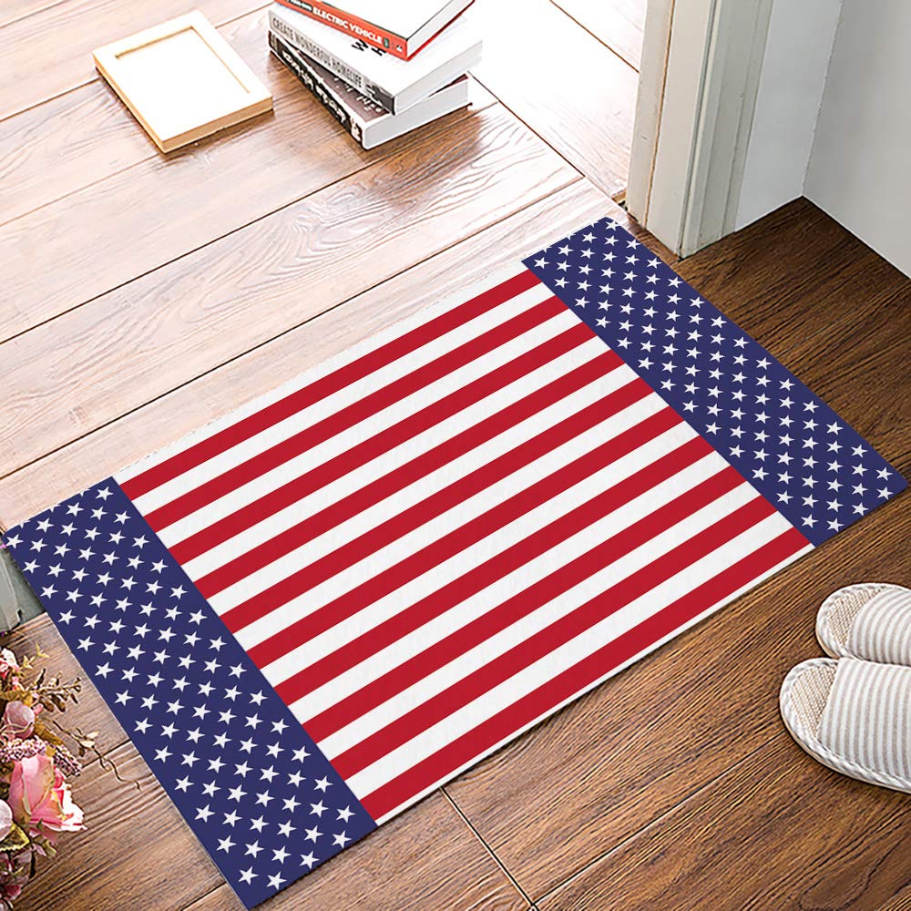 Independence Day Door Mat Indoor Doormat Bath Rugs Non Slip, Washable Cover Floor Rug Absorbent Carpets Floor Mat Home Decor for Kitchen Patriotic Red Blue White Stripe Star16 x24