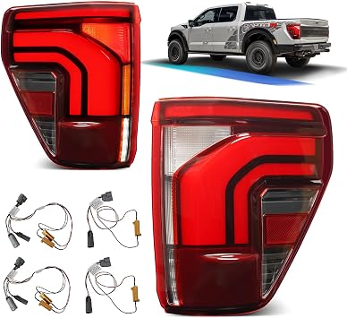LED Tail Light and Upgrade Wiring Harness Compatible with 2021 2022 2023 2024 2025 Ford F150 Halogen Upgrade LED w/Blind Spot led Rear Light Taillight Rear Brake Lamp Signal Assembly Left+Right