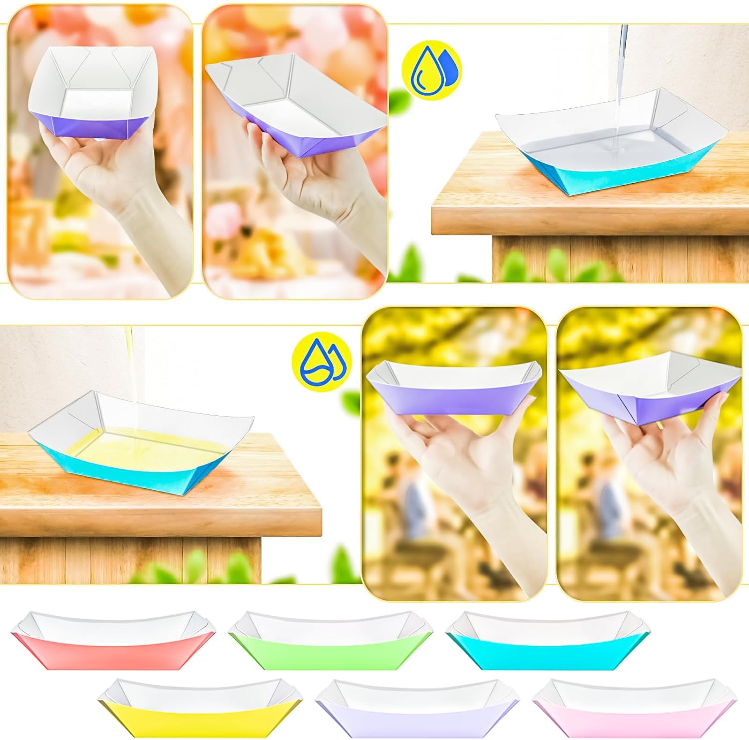 100 Pack Colorful 2Lb Paper Food Boat Trays Disposable Paper Boats Bowls Containers, Kraft Food Serving Tray Boat Plates for Snack Popcorn Dessert Burger Hot Dog Sandwich Taco Fries Nacho