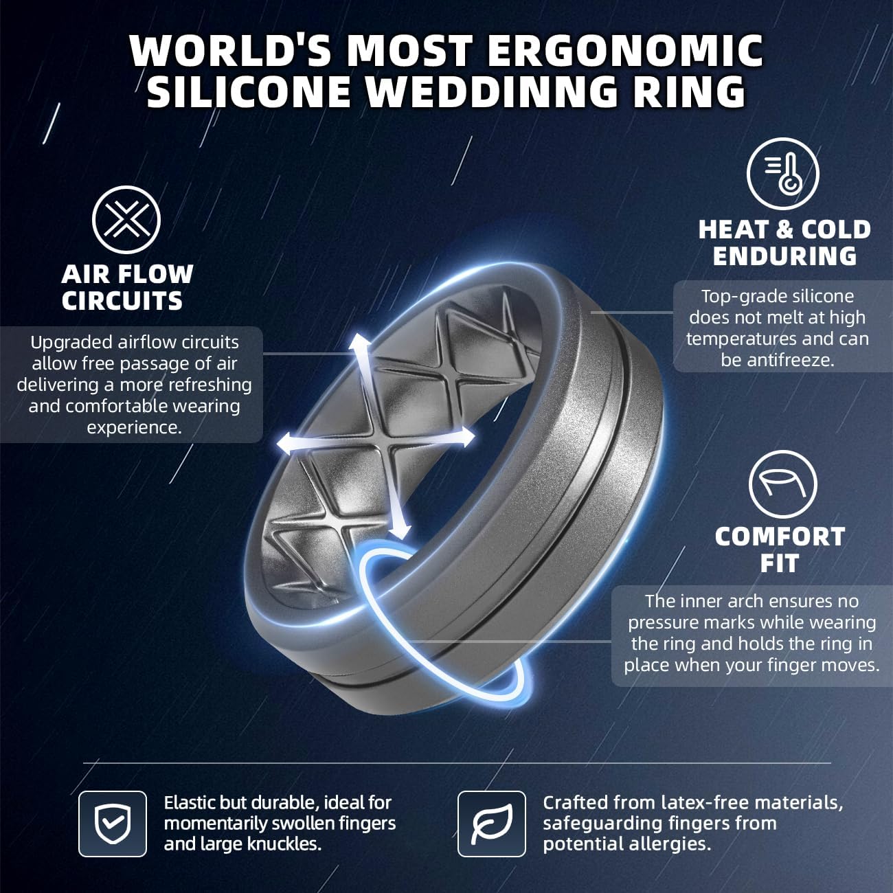 Egnaro Men's Silicone Rings, 8mm Wide Two Tone Rubber Wedding Band for Him image 2