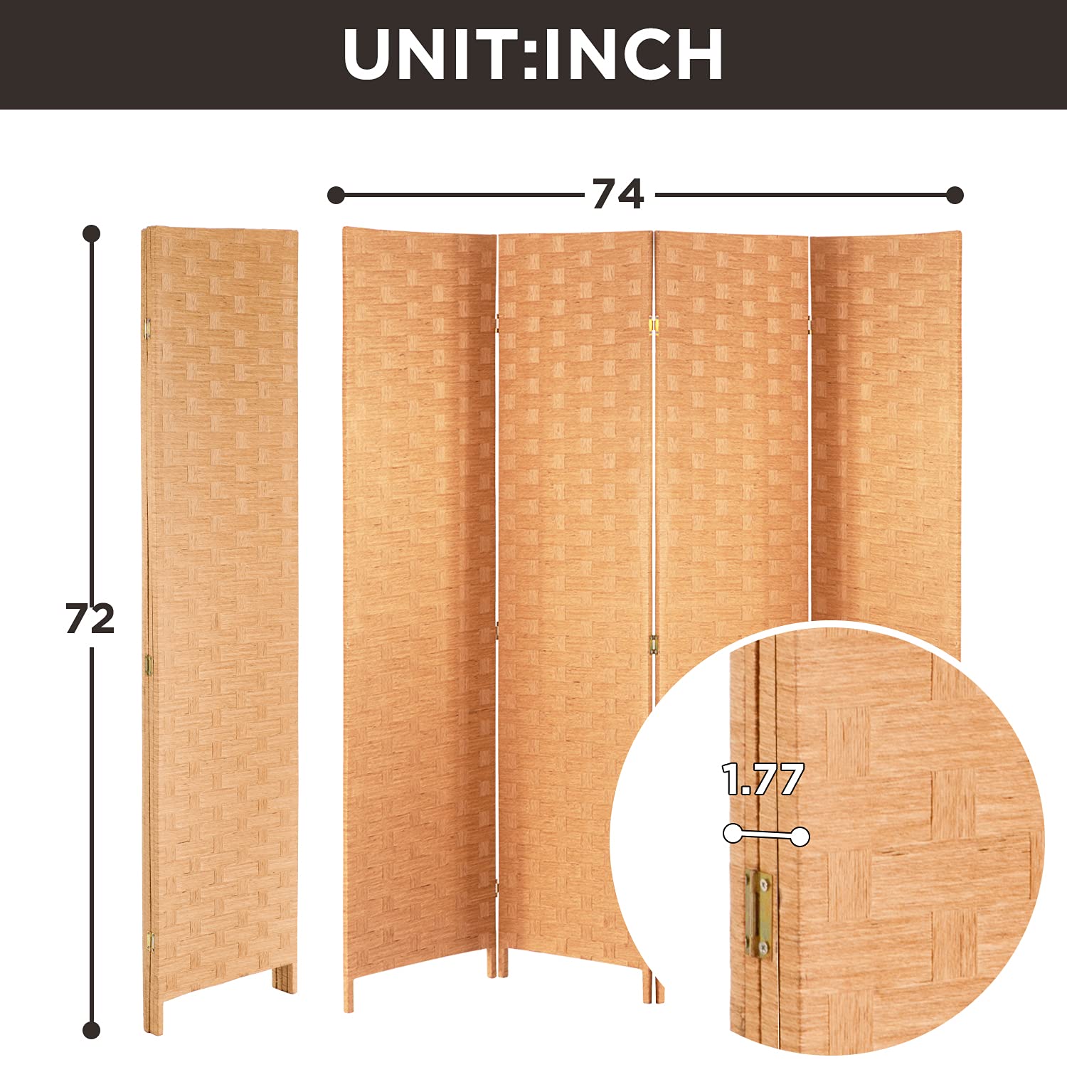 Room Divider Wood Screen 4 Panel Wood Mesh Woven Design Room Screen