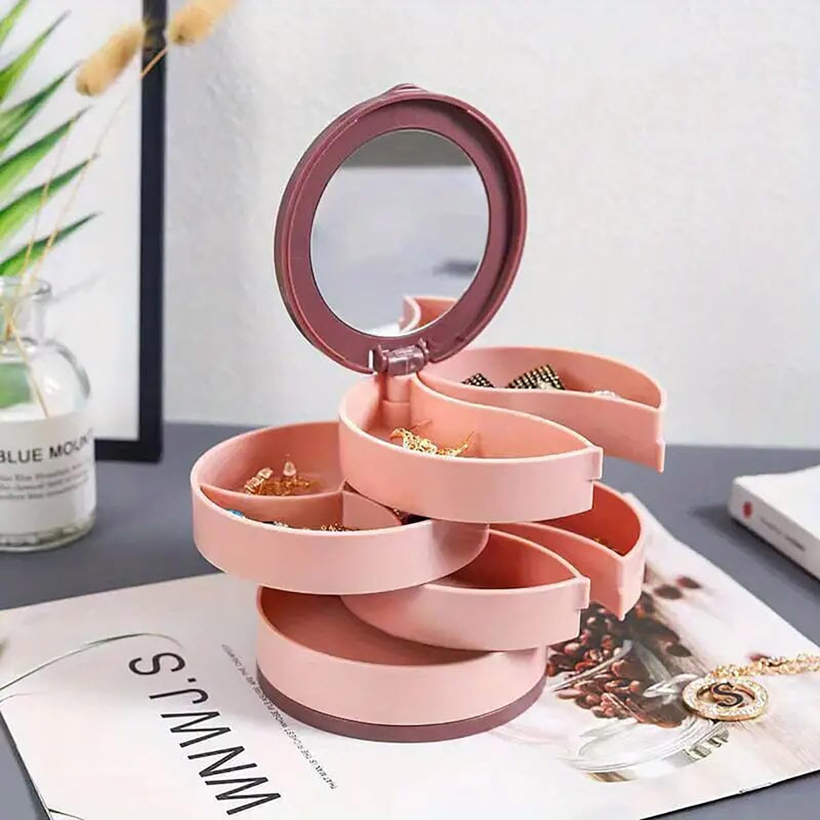 Rotatable Jewelry Boxes for Women Multi-Layer Storage Box Earring Necklace Jewelry Organizer Ring Box Jewelry Holder Organizer Travel