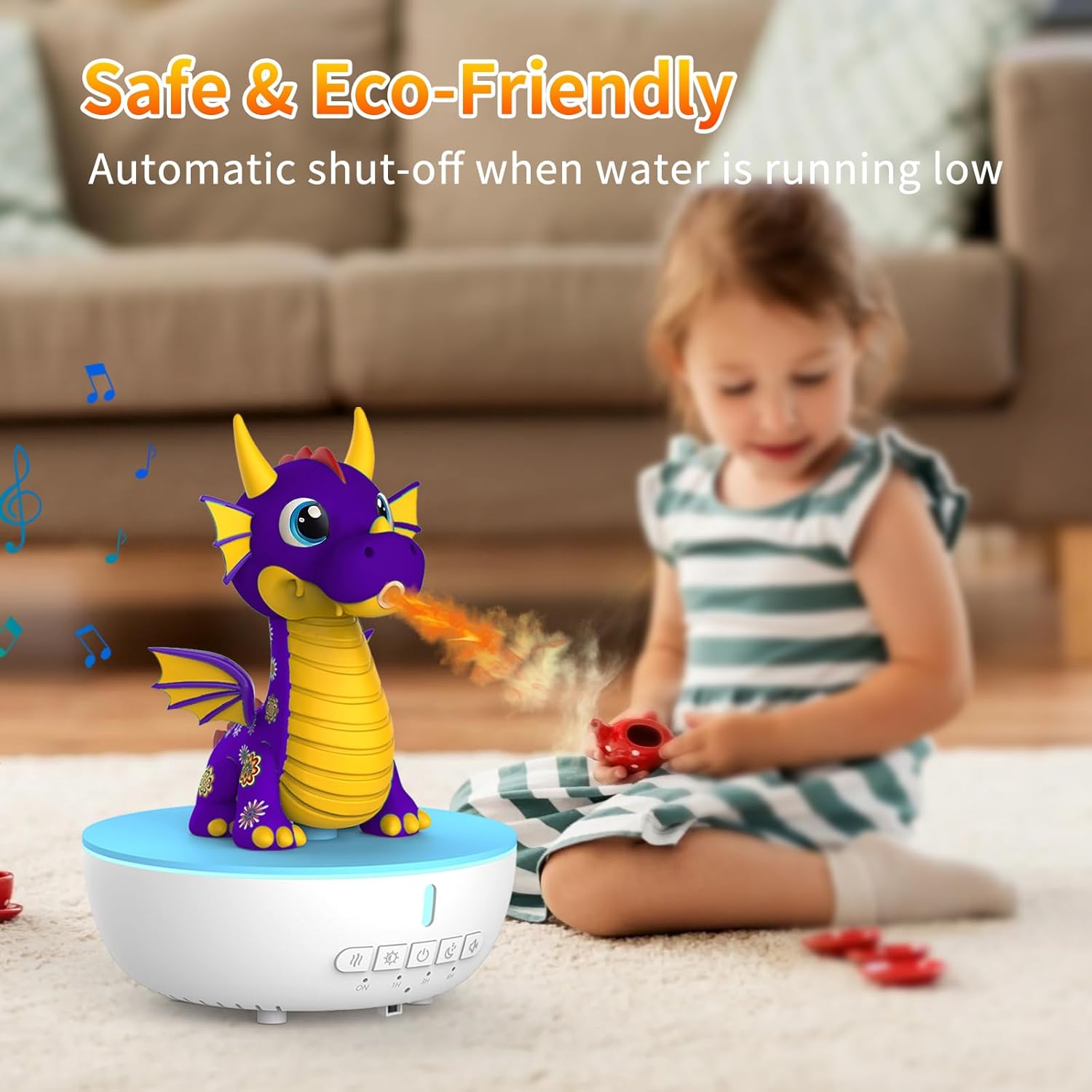 200ML Dragon Essential Oil Diffuser, Aromatherapy & Humidifier with Remote & Timer, 10 Soothing White Noise Machine, Cute Aroma Diffuser for Kids Bedroom, Home, Nursery, Purple