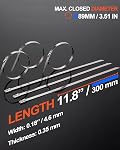 Metal Zip Ties (100PCS 11.8 Inch), 304 Stainless Steel, Heavy Duty Self-locking Cable Ties, for Exhaust Wrap, Chain Link Fence Parts, Heat Resistant Fencing Tie. for Pipe, Auto repair.