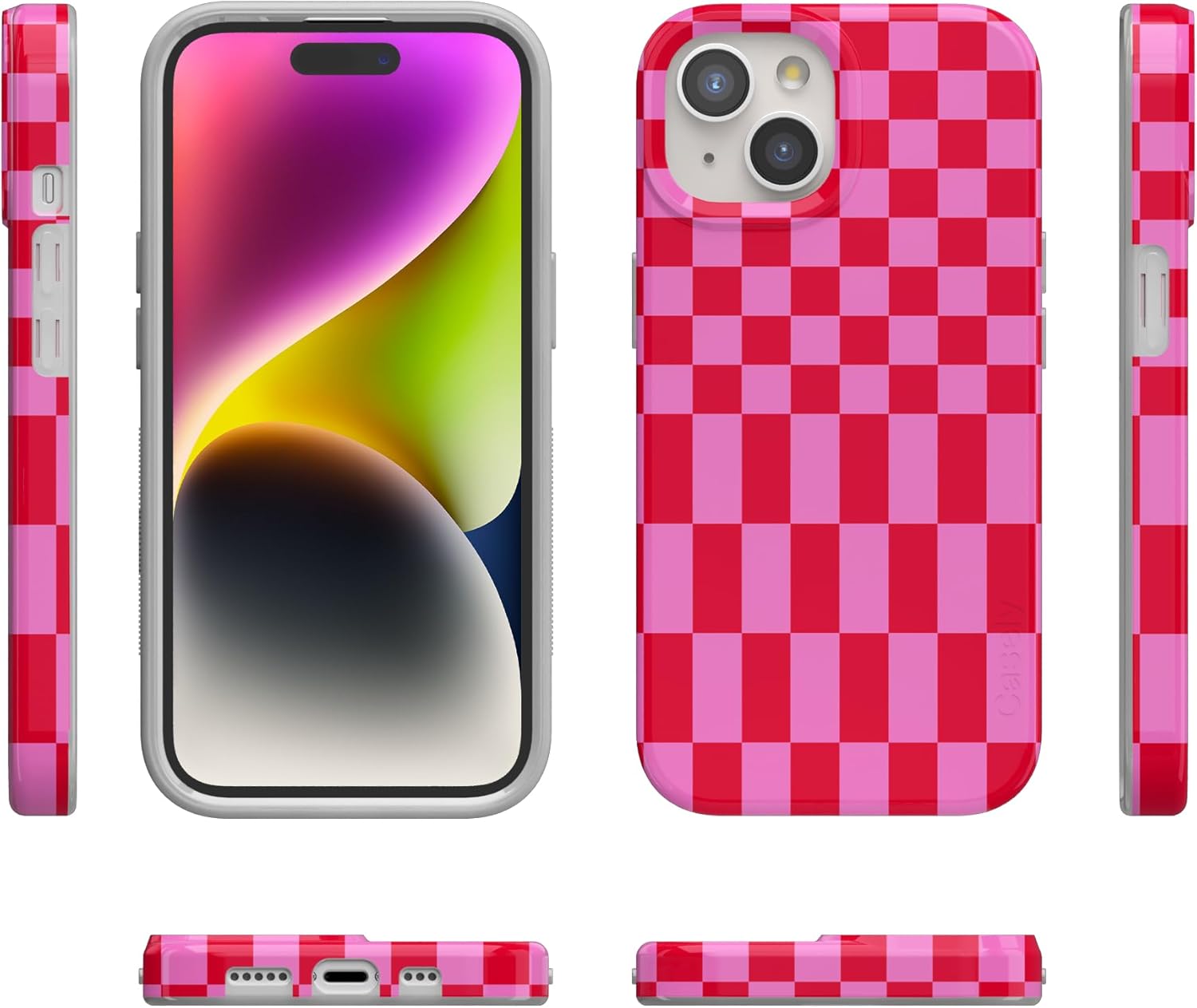 Casely iPhone 15 Case | Vibe Check | Pink Checkerboard | Compatible with MagSafe | Classic Ultra Slim Design
