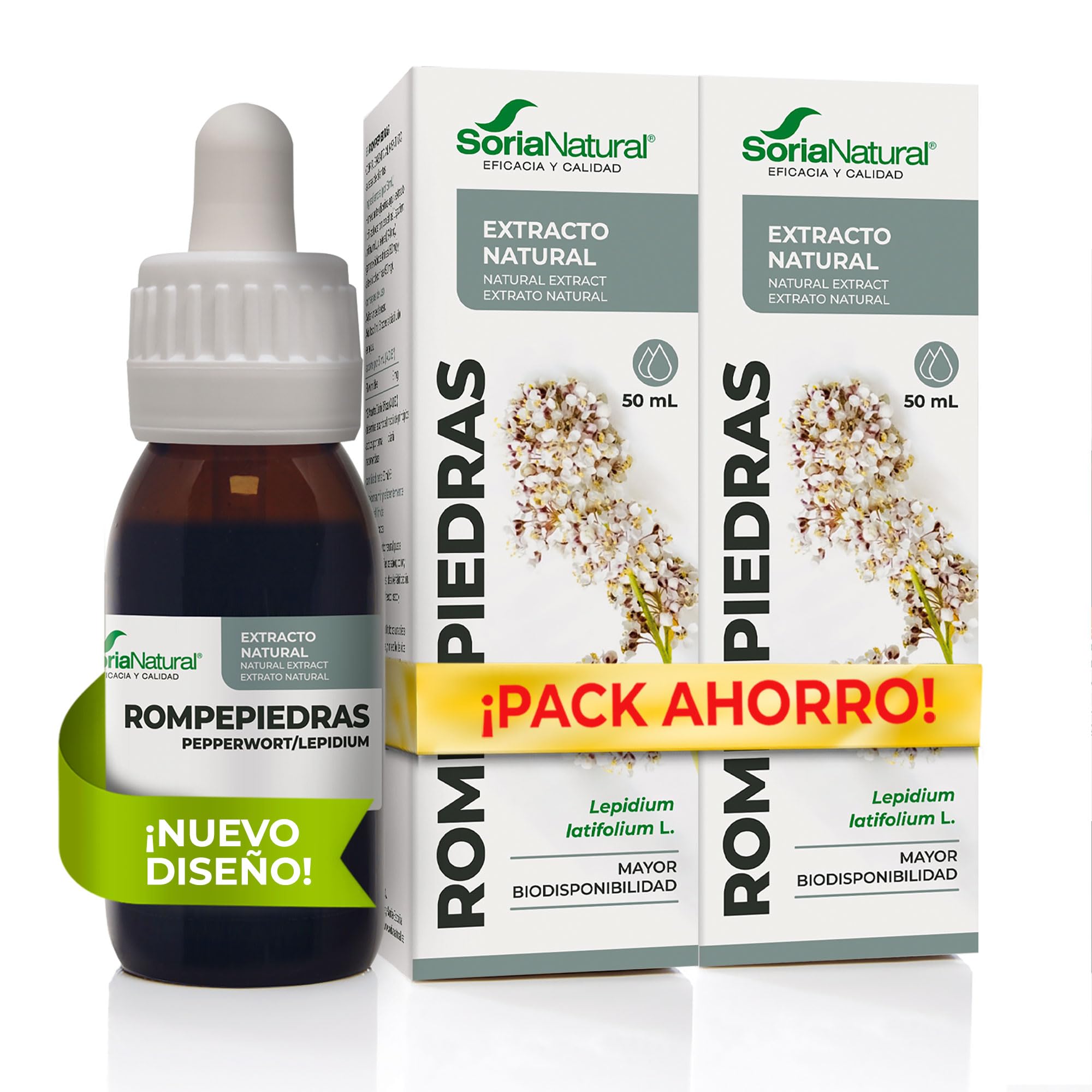 Soria Natural Rompepiedras Extracto - Diurético Natural - Apoya la Función Renal, Ayuda a Prevenir y Tratar Cálculos Renales - 100% Puro - Suplemento para la Salud del Riñón - Pack de 2 x 50ml