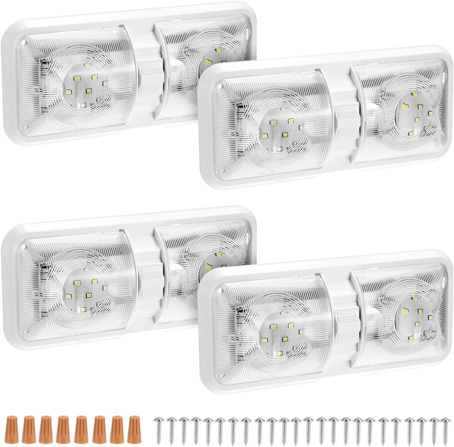QWORK RV Lights Interior, 4 Pack 12V Camper Lights Ceiling Dome Light, 8W LED, Natural White 4000-4500K, Lights Interior Fixtures