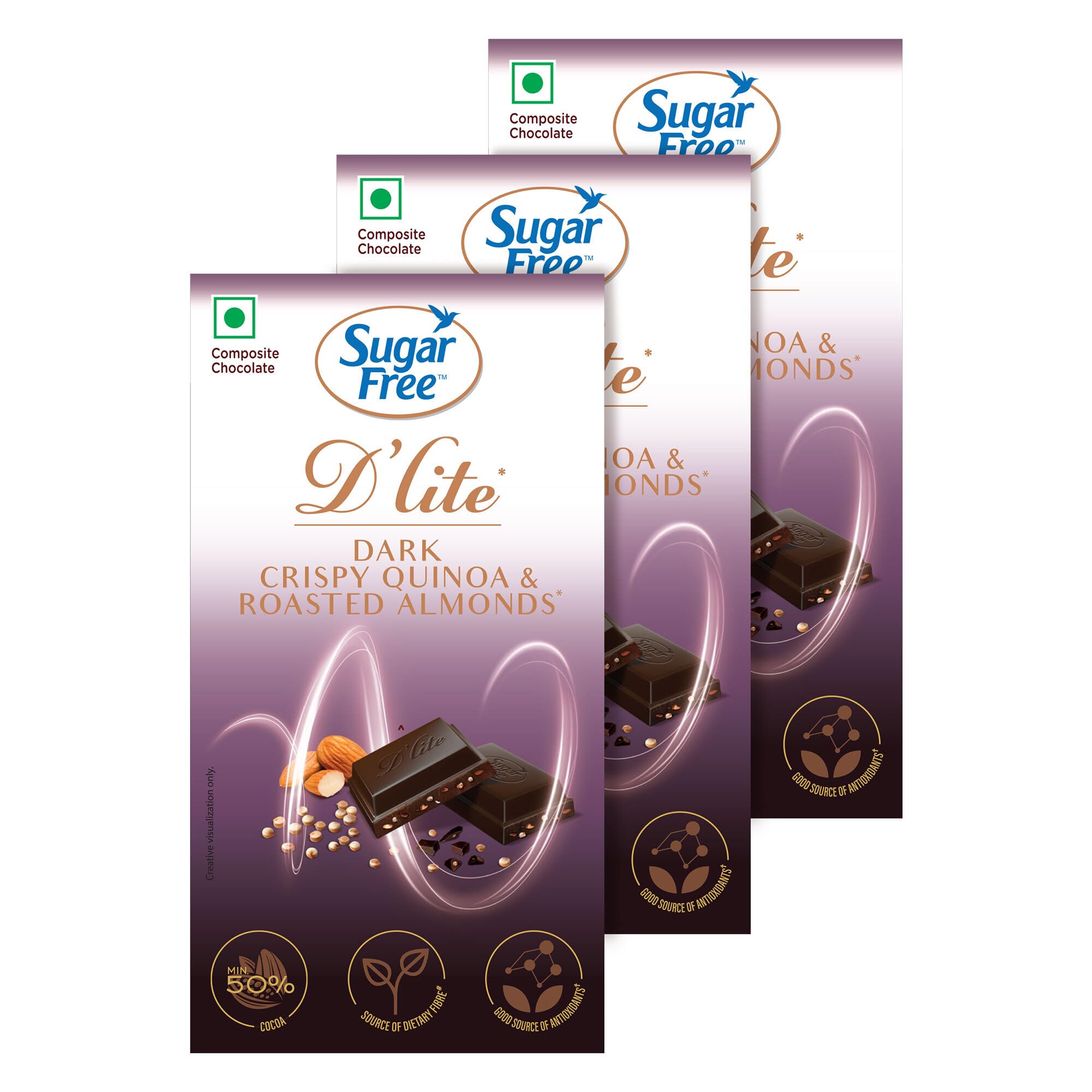 - Sugar Free D'Lite Quinoa & Almonds Dark Chocolate Bar, 40g (Pack of 3)