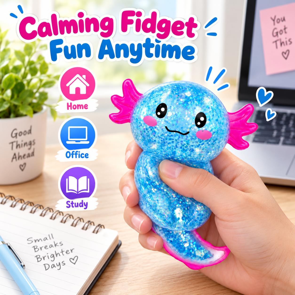 Axolotl Squishy Stress Ball, Cute Soft Slow Rising Squishy Toy, Calming Fidget Squeeze Toy Sensory Toy for Stress Relief Kids Adults image 3